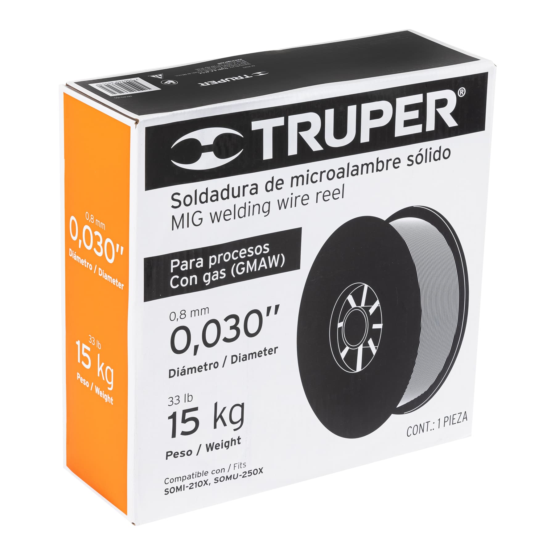 Caja 15 kg de microalambre sólido, con gas, .030", TRUPER