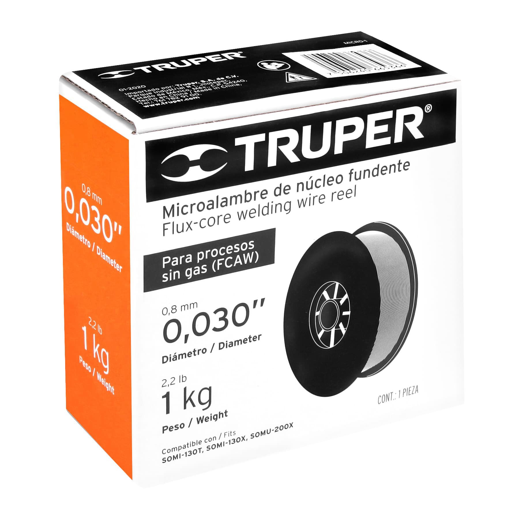 Caja 1 kg de microalambre de núcleo fundente, .030", TRUPER