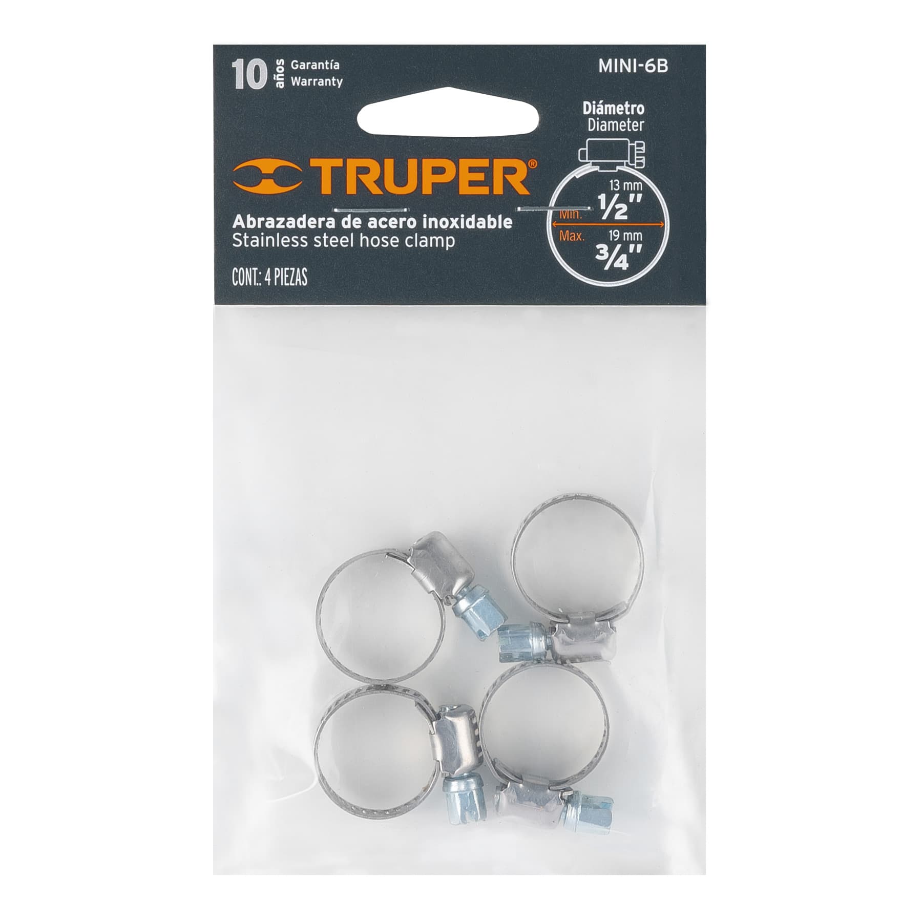 Bolsa c/4 mini abrazaderas sin fin 6, 1/2 - 3/4", TRUPER