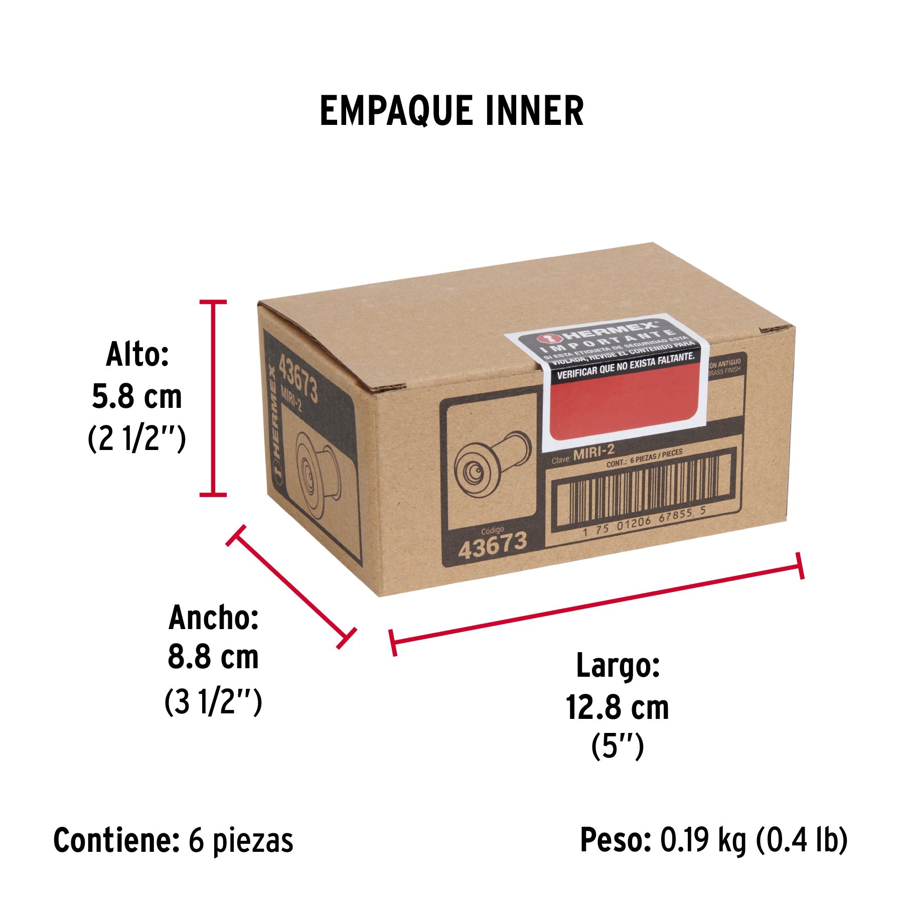 Mirilla de seguridad acabado latón antiguo, HERMEX - Empaque