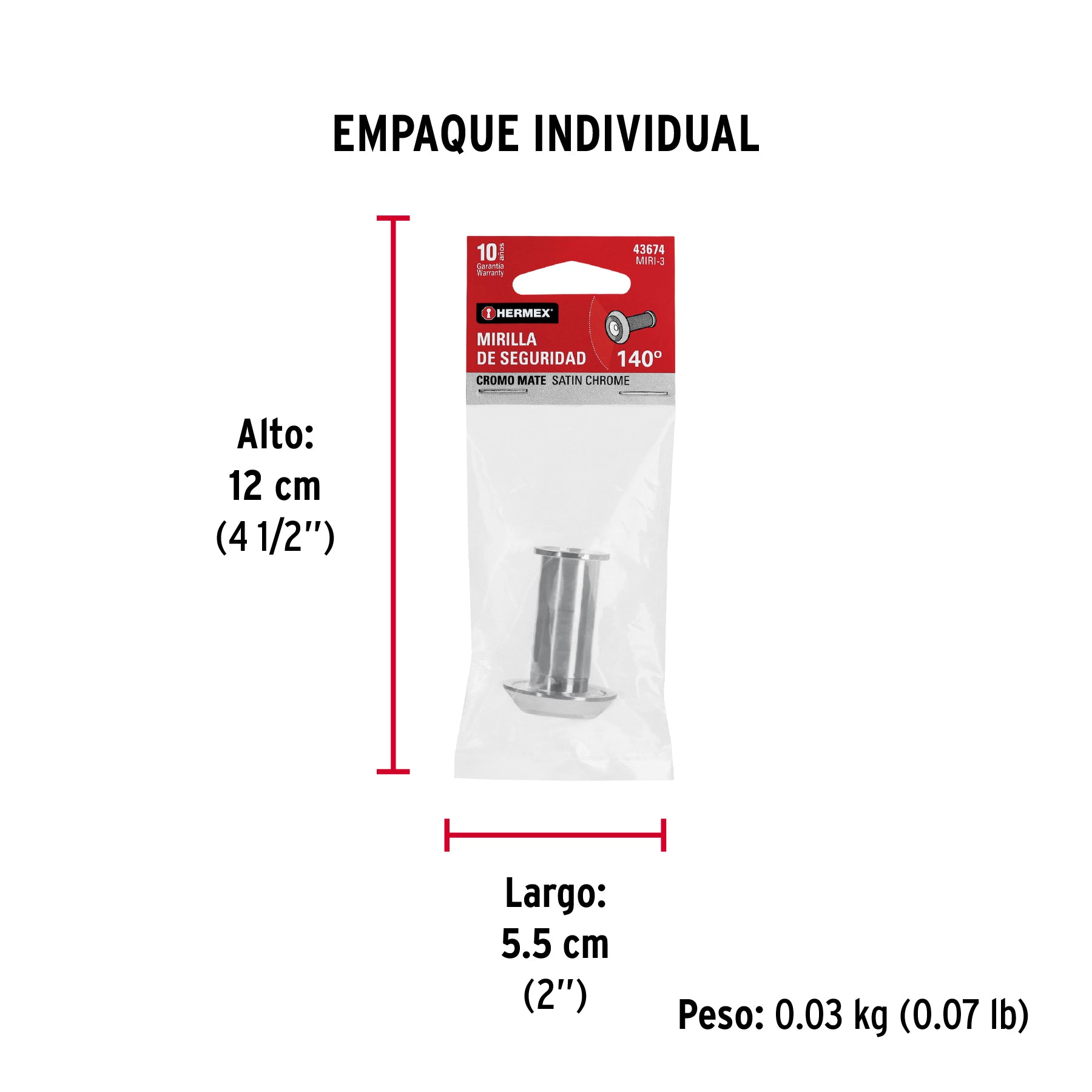 Mirilla de seguridad acabado cromo mate, HERMEX - Empaque