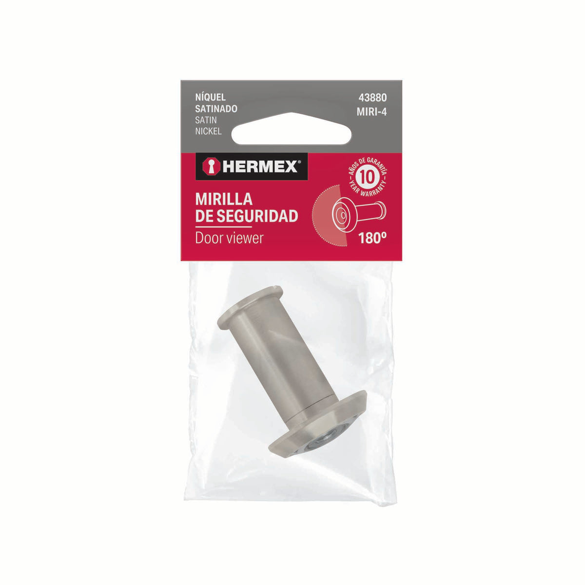 Mirilla de seguridad, 180°, lente de vidrio, níquel satín