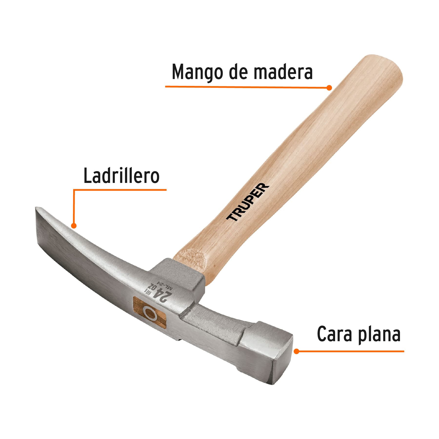 Martillo 24 oz ladrillero, mango 12", TRUPER