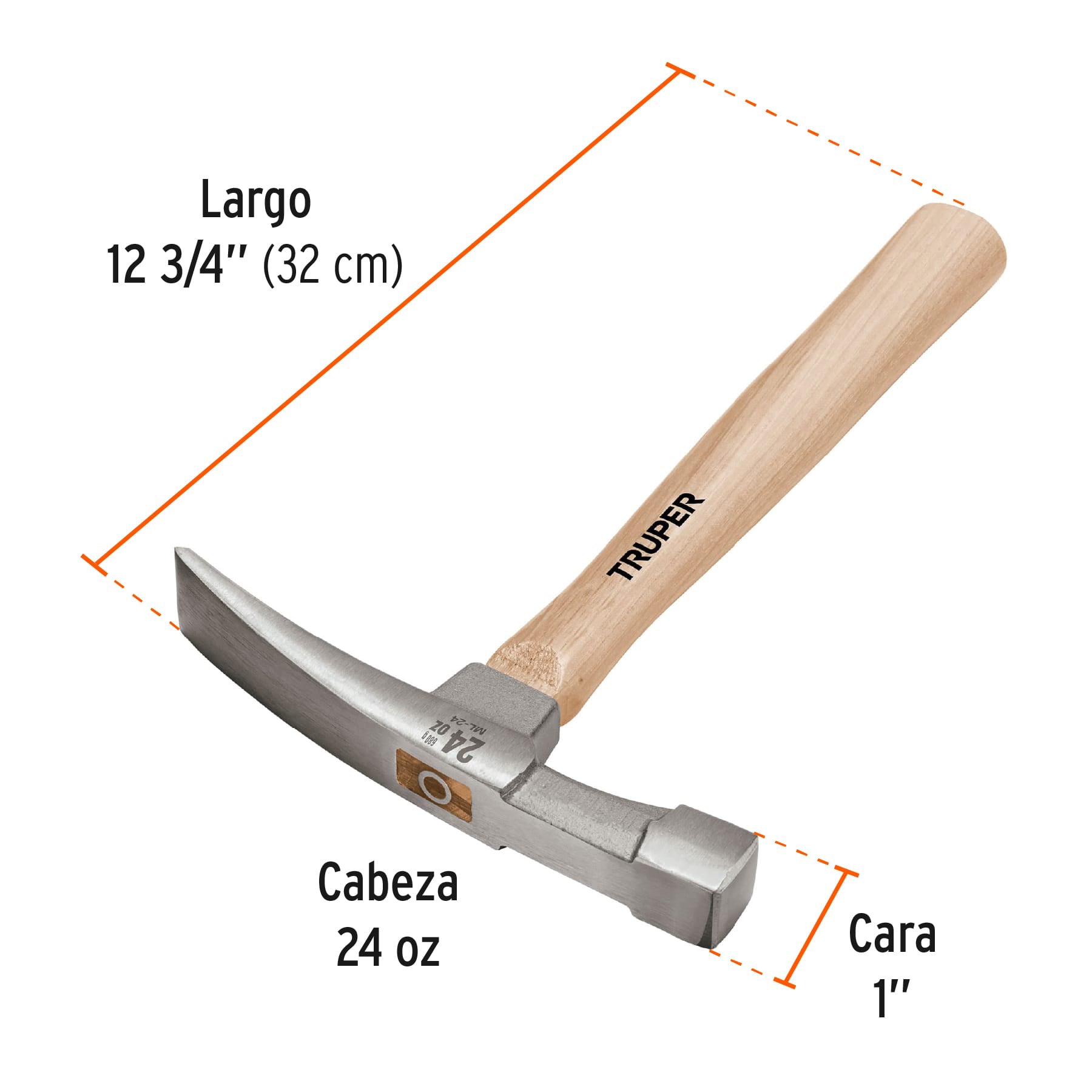 Martillo 24 oz ladrillero, mango 12", TRUPER