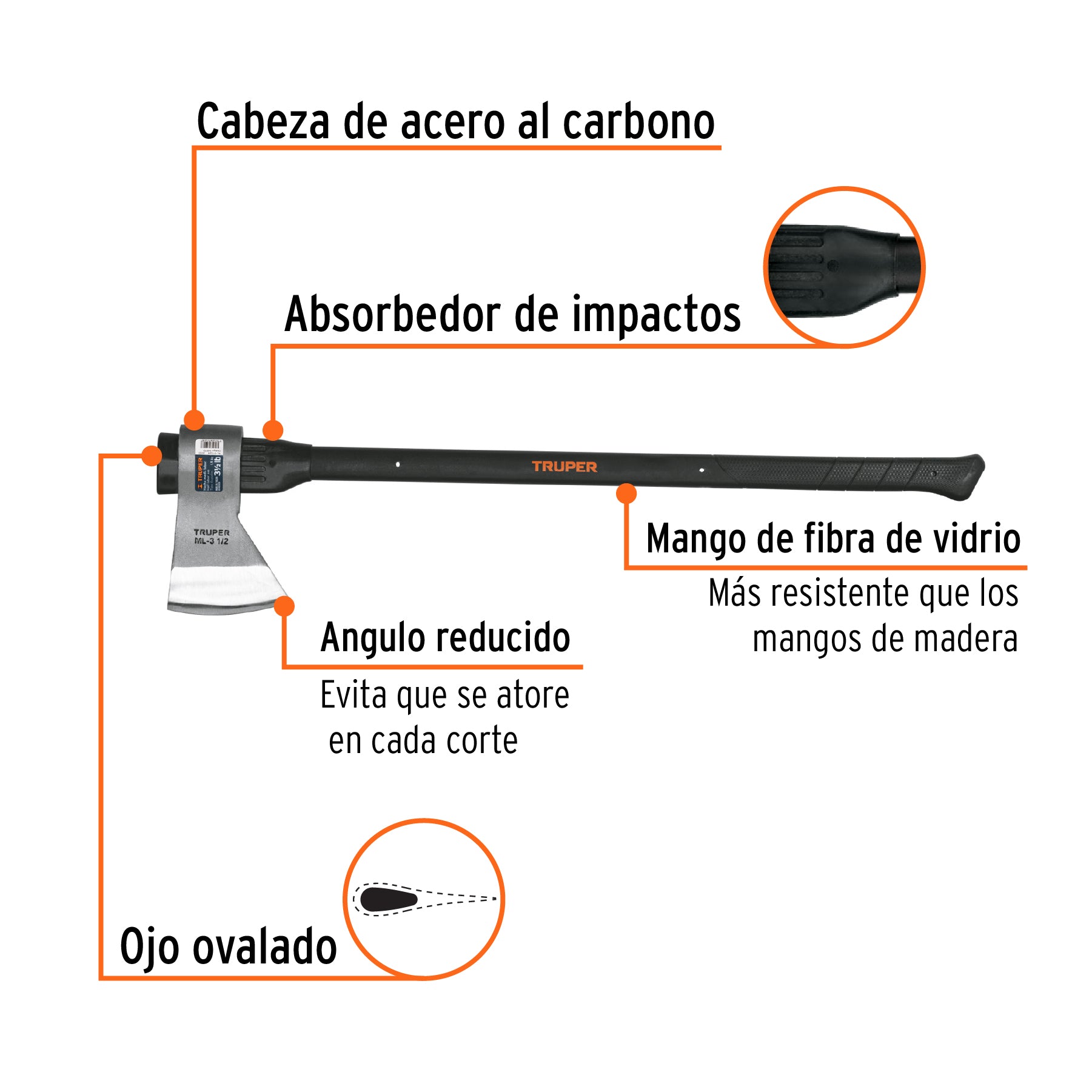 Hacha media labor 3-1/2 lb, mango de fibra de vidrio 36"