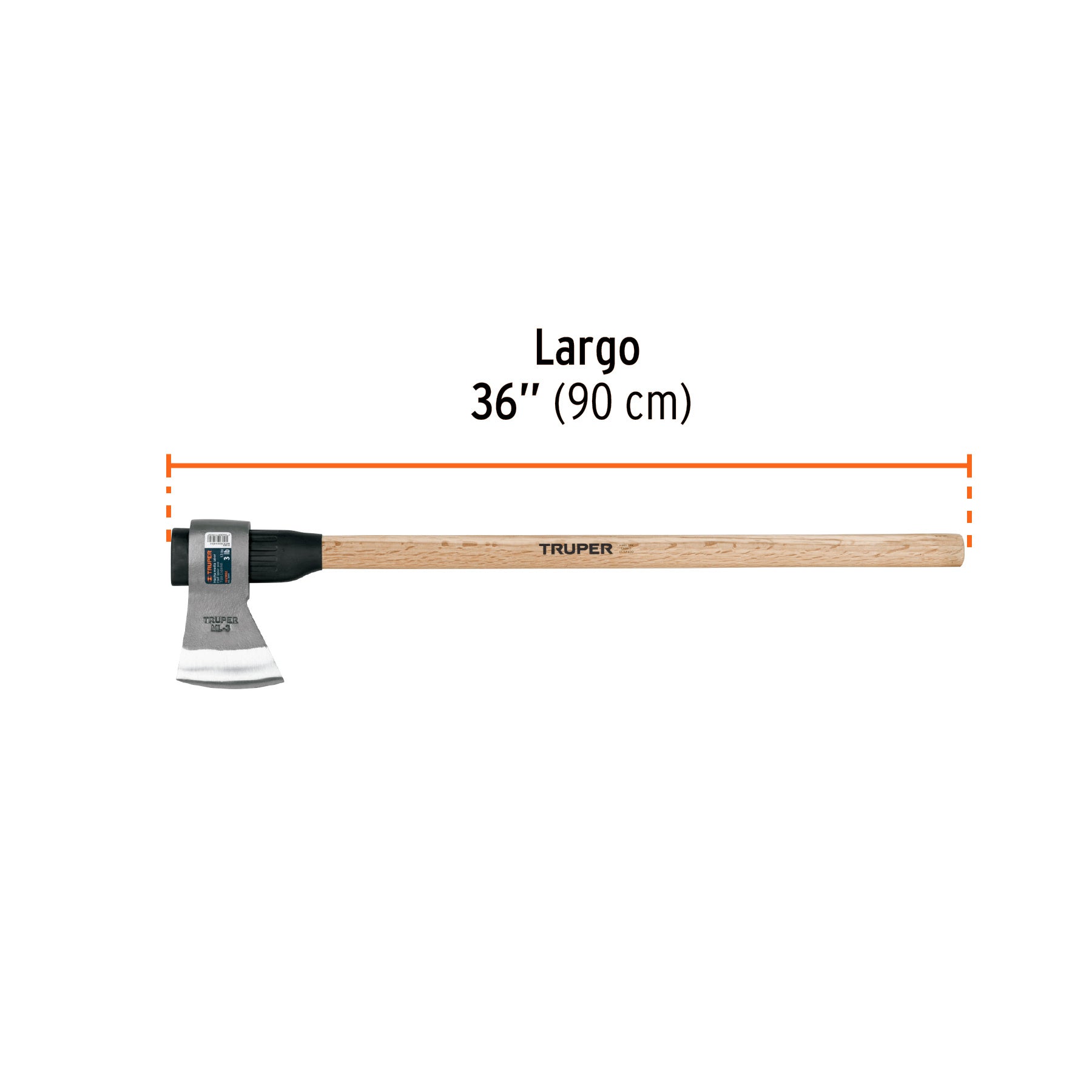 Hacha media labor 3 lb, mango de madera 36", TRUPER