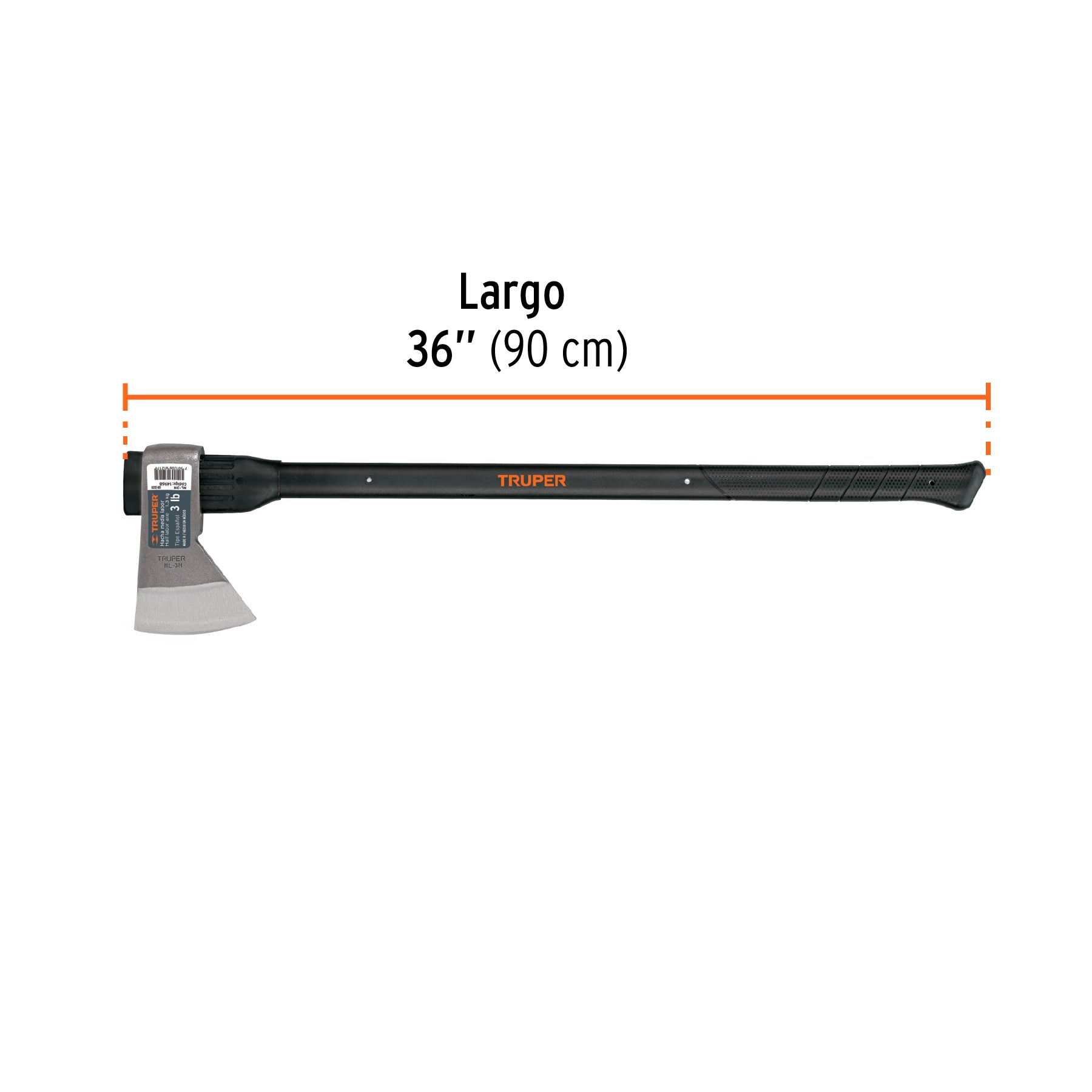 Hacha media labor 3 lb, mango de fibra de vidrio 36", TRUPER