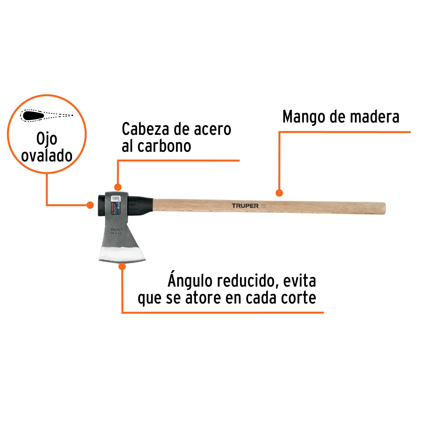 Hacha media labor 4-1/2 lb, mango de madera 36", TRUPER