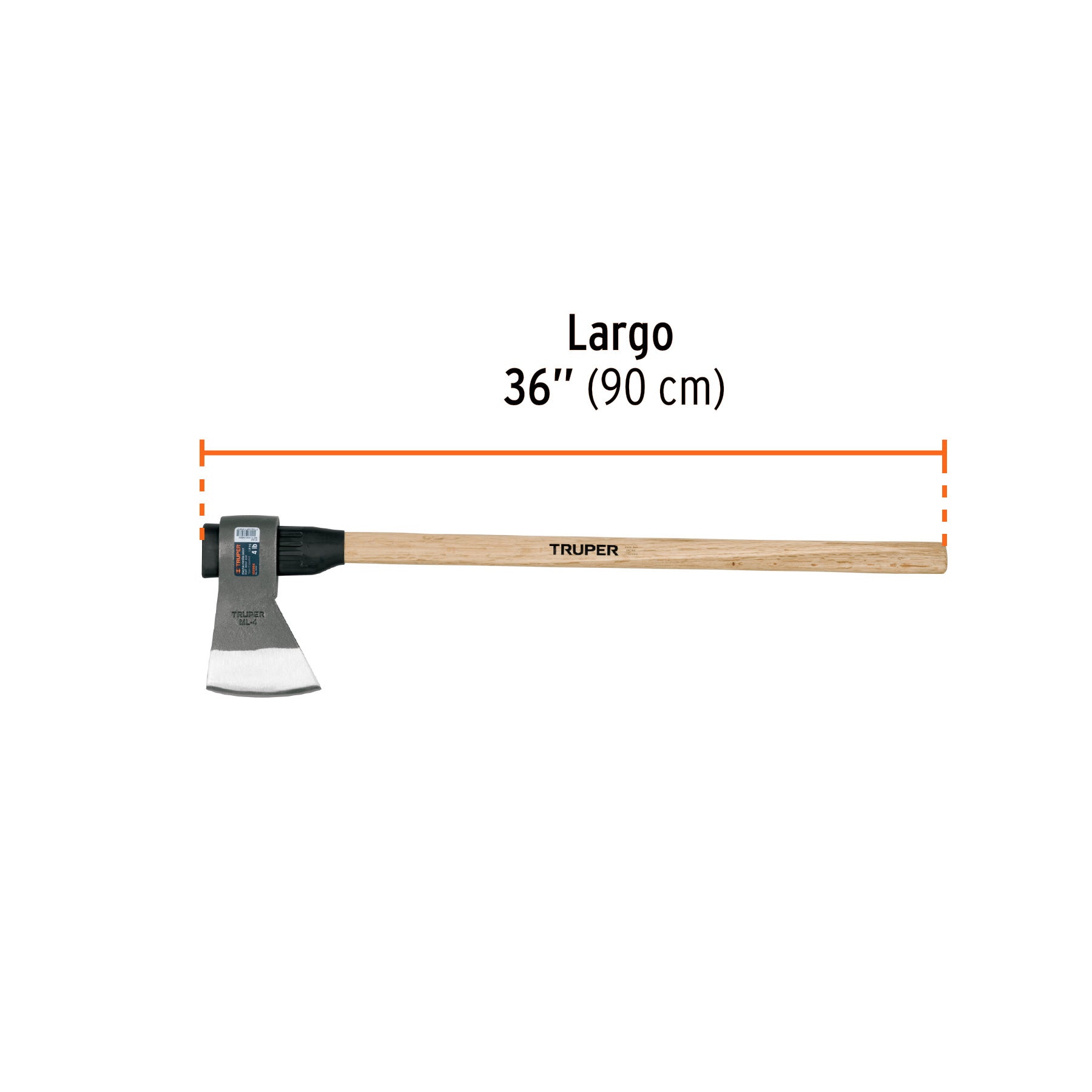 Hacha media labor 4 lb, mango de madera 36", TRUPER
