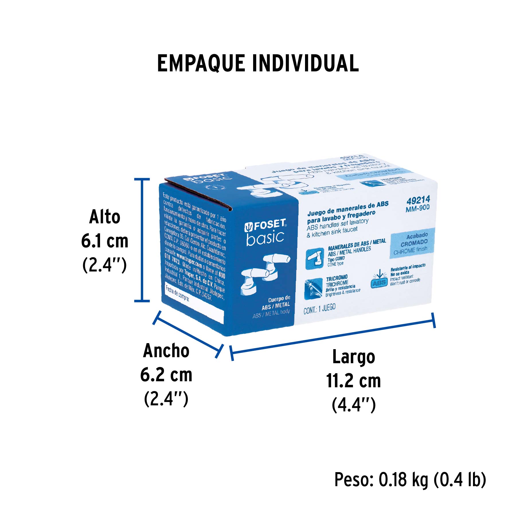 Juego de manerales cono p/lavabo-fregadero, cromo, BASIC - Empaque