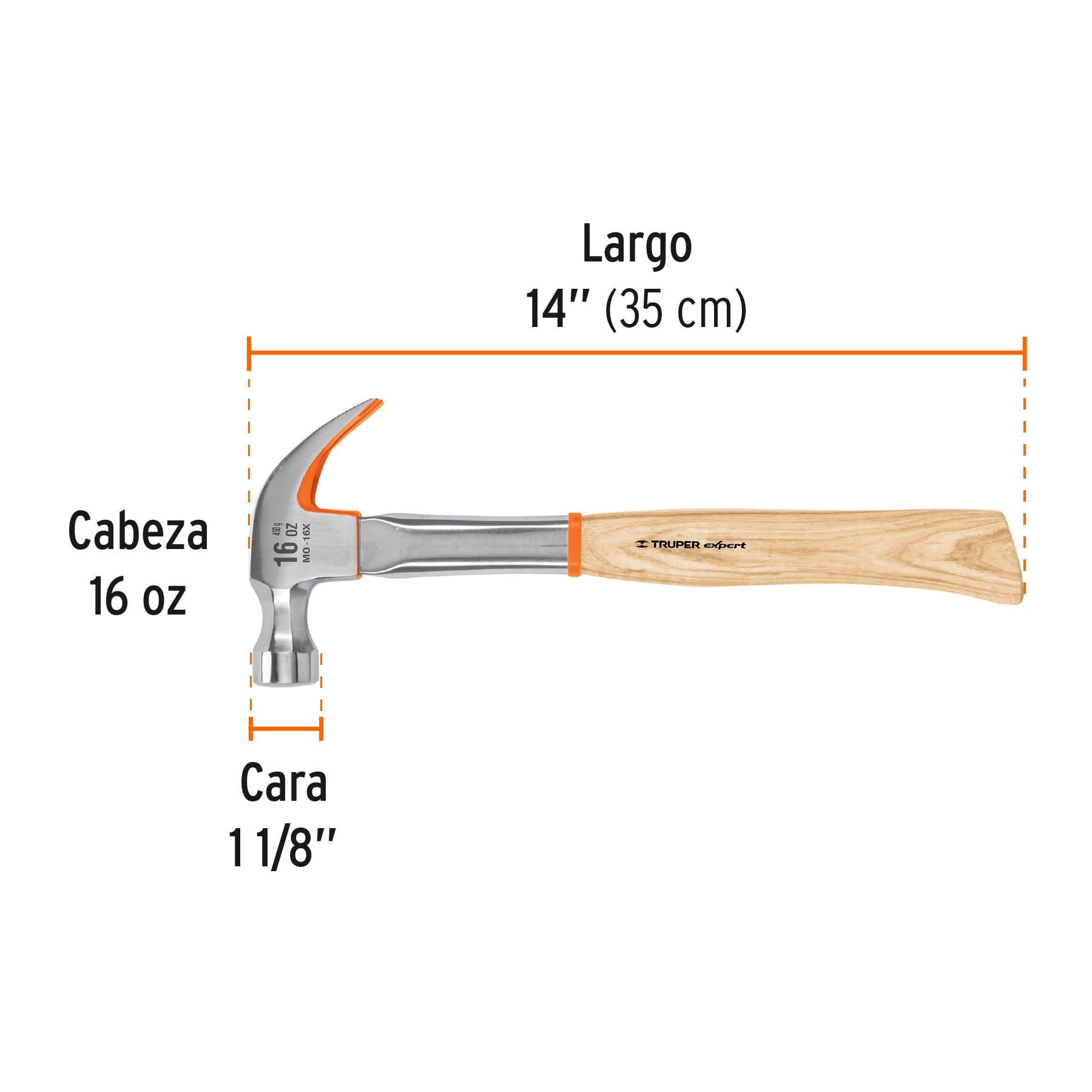 Martillo profesional pulido espejo 16 oz uña curva, EXPERT