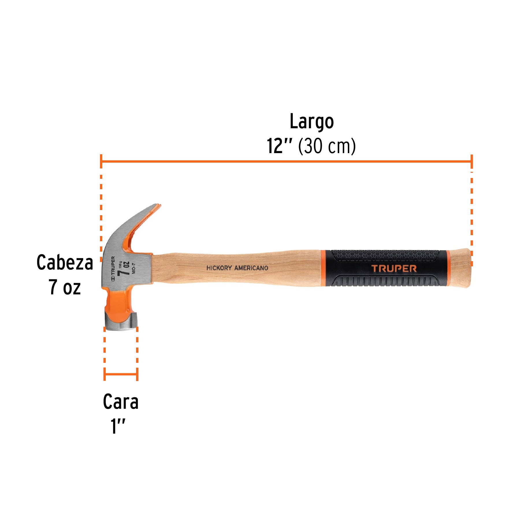 Martillo pulido 7 oz uña curva, mango hickory, TRUPER Grip