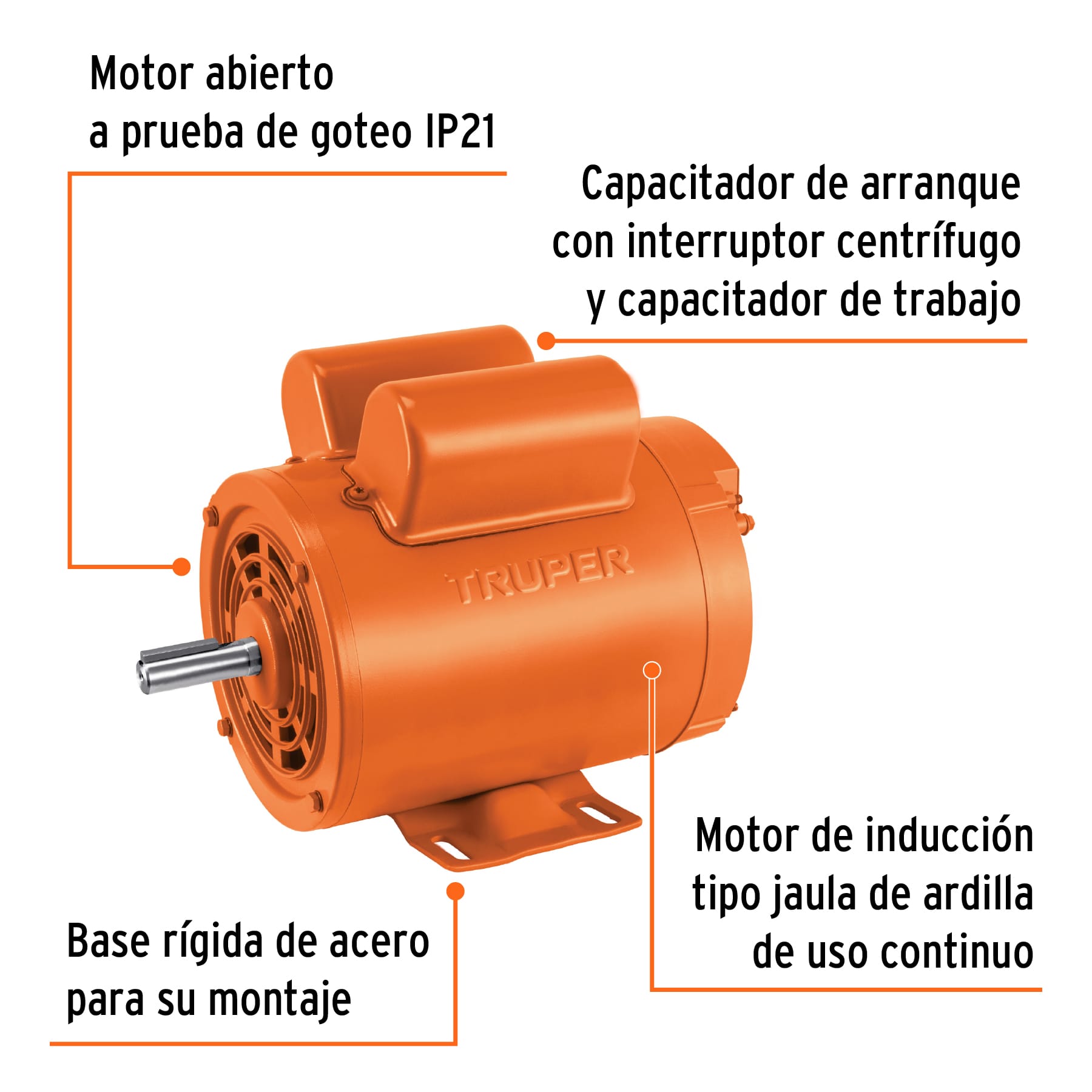 Motor eléctrico monofásico de 1 HP, baja velocidad, TRUPER