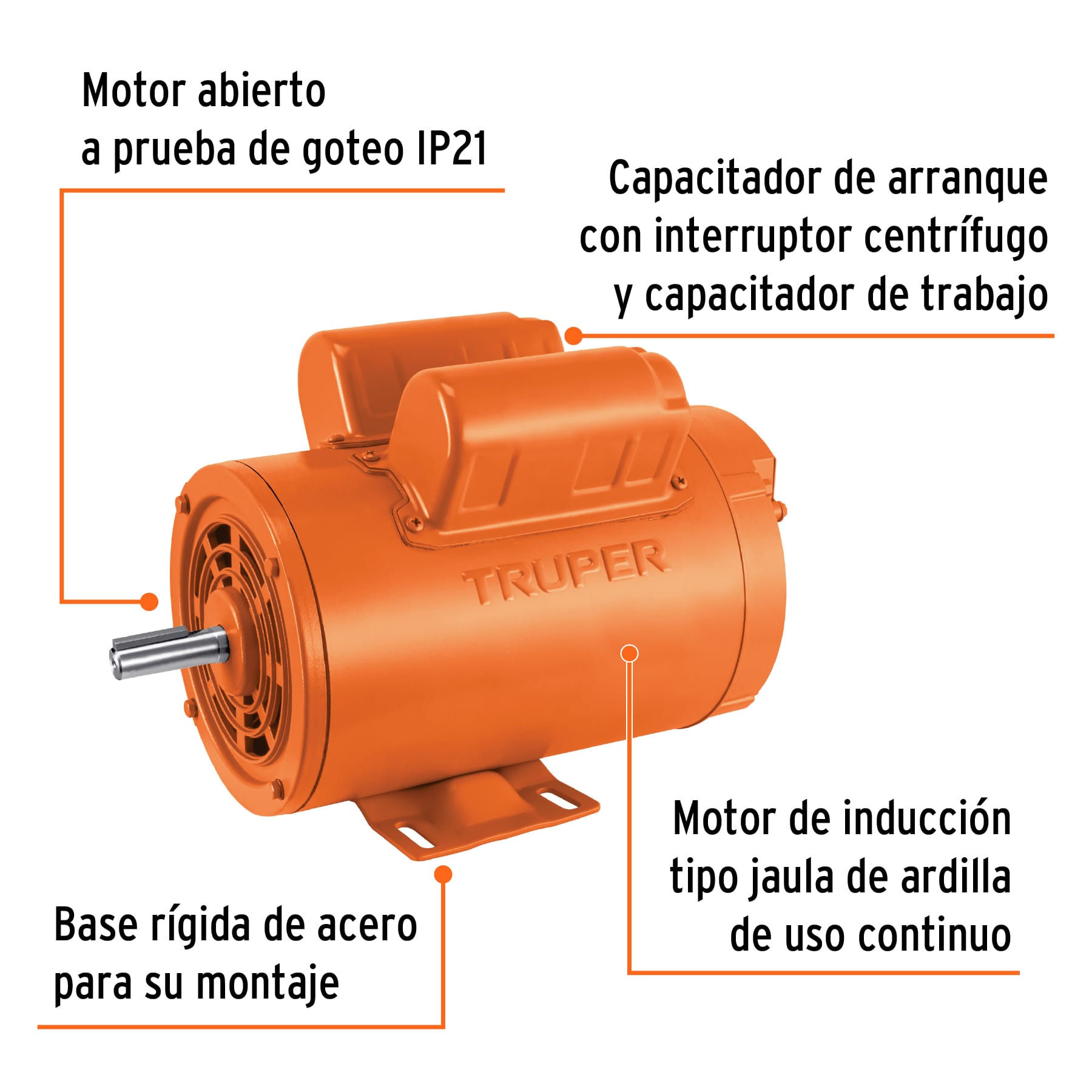 Motor eléctrico monofásico de 2 HP, baja velocidad, TRUPER