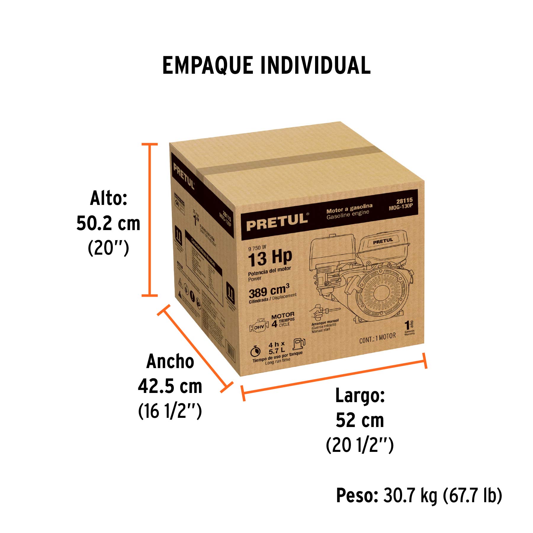 Motor a gasolina 13HP, PRETUL - Empaque