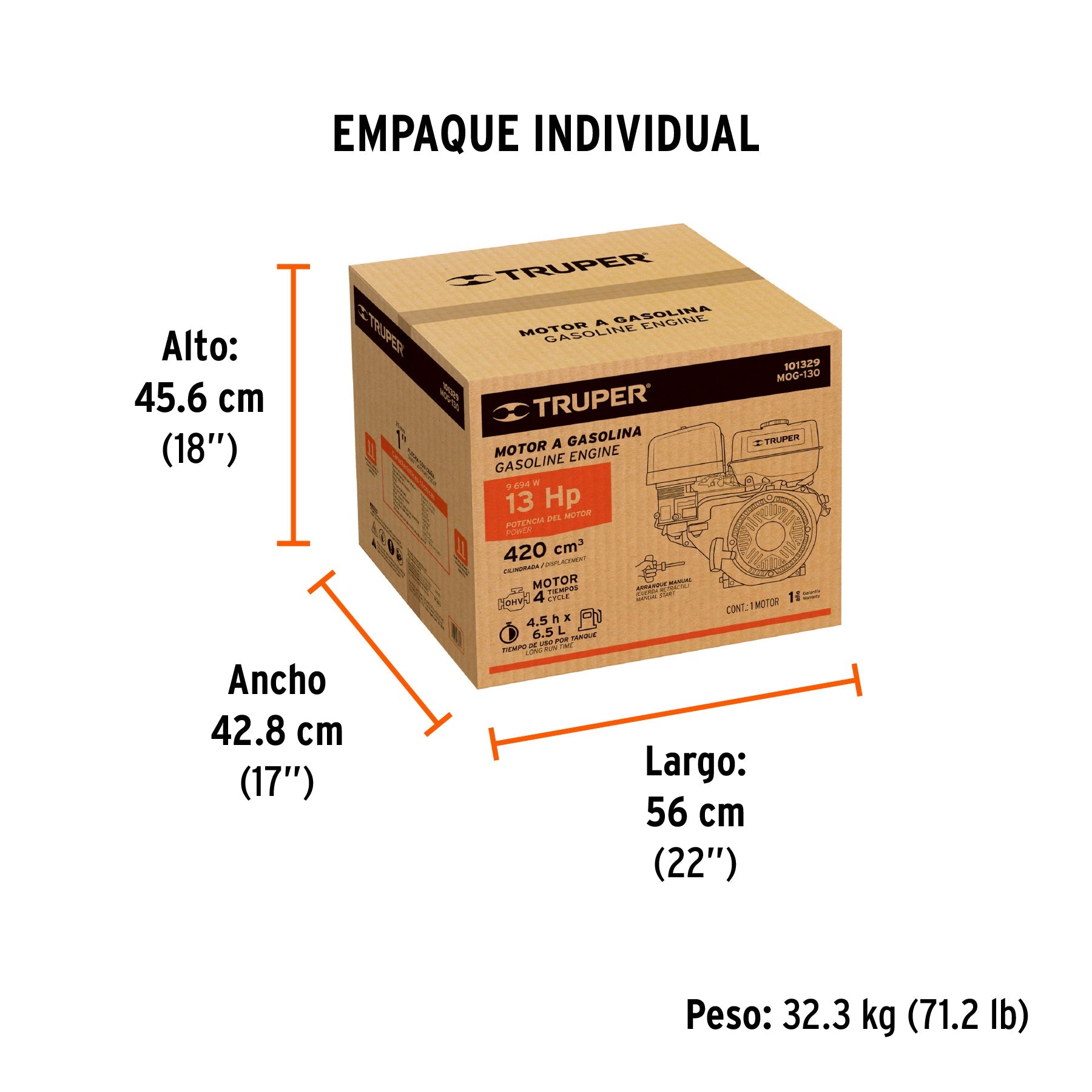 Motor a gasolina 13HP, TRUPER - Empaque