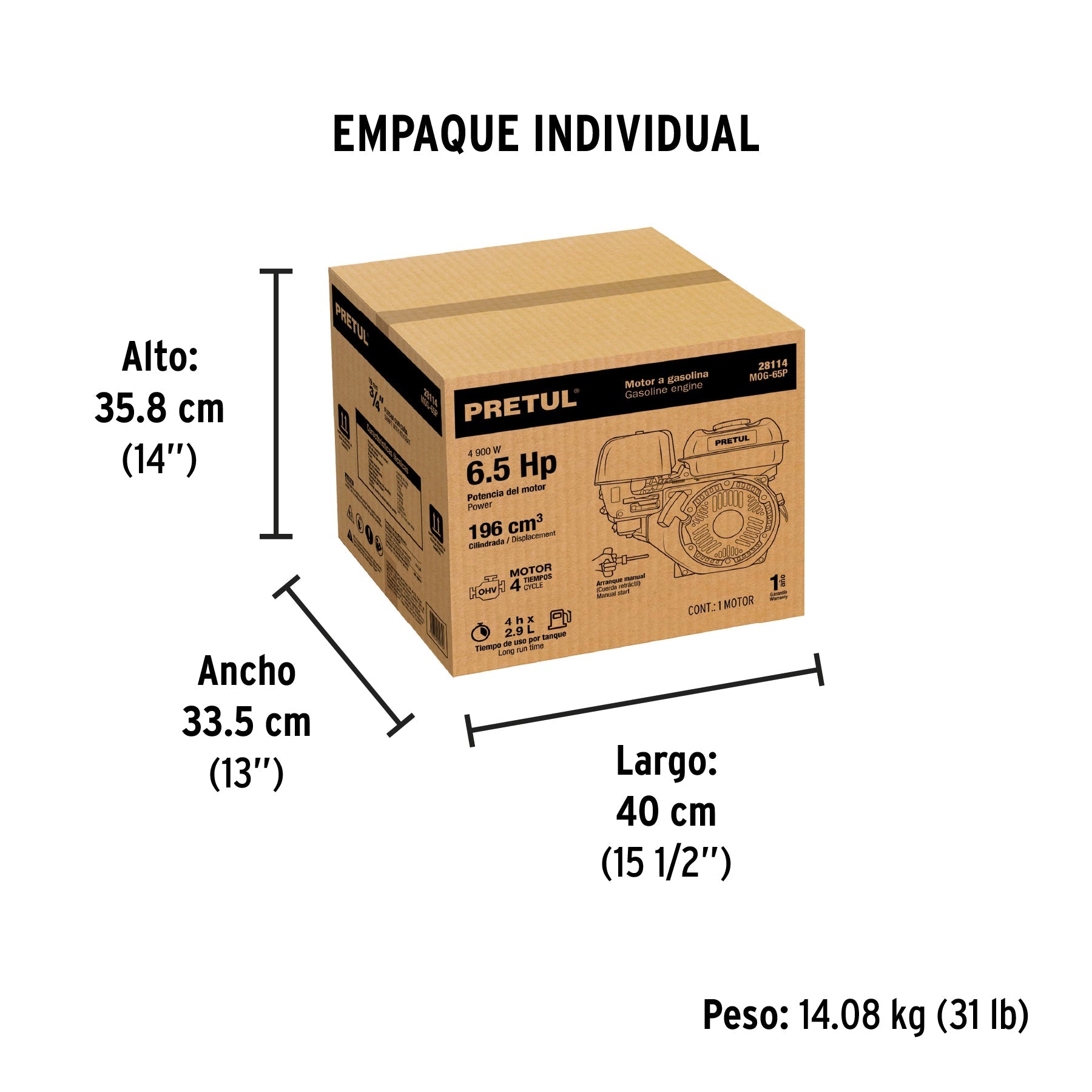 Motor a gasolina 6.5HP, PRETUL - Empaque