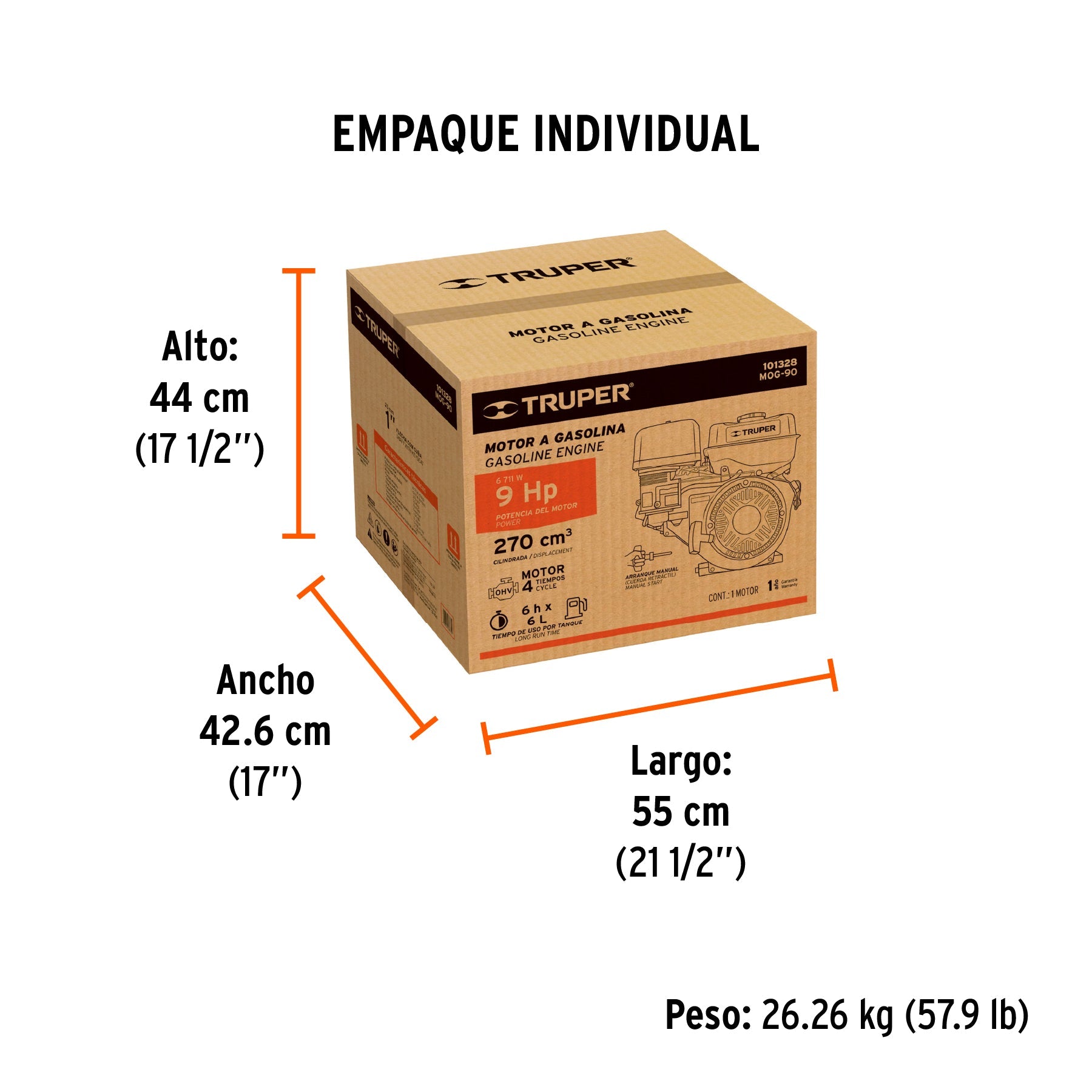 Motor a gasolina 9HP, TRUPER - Empaque