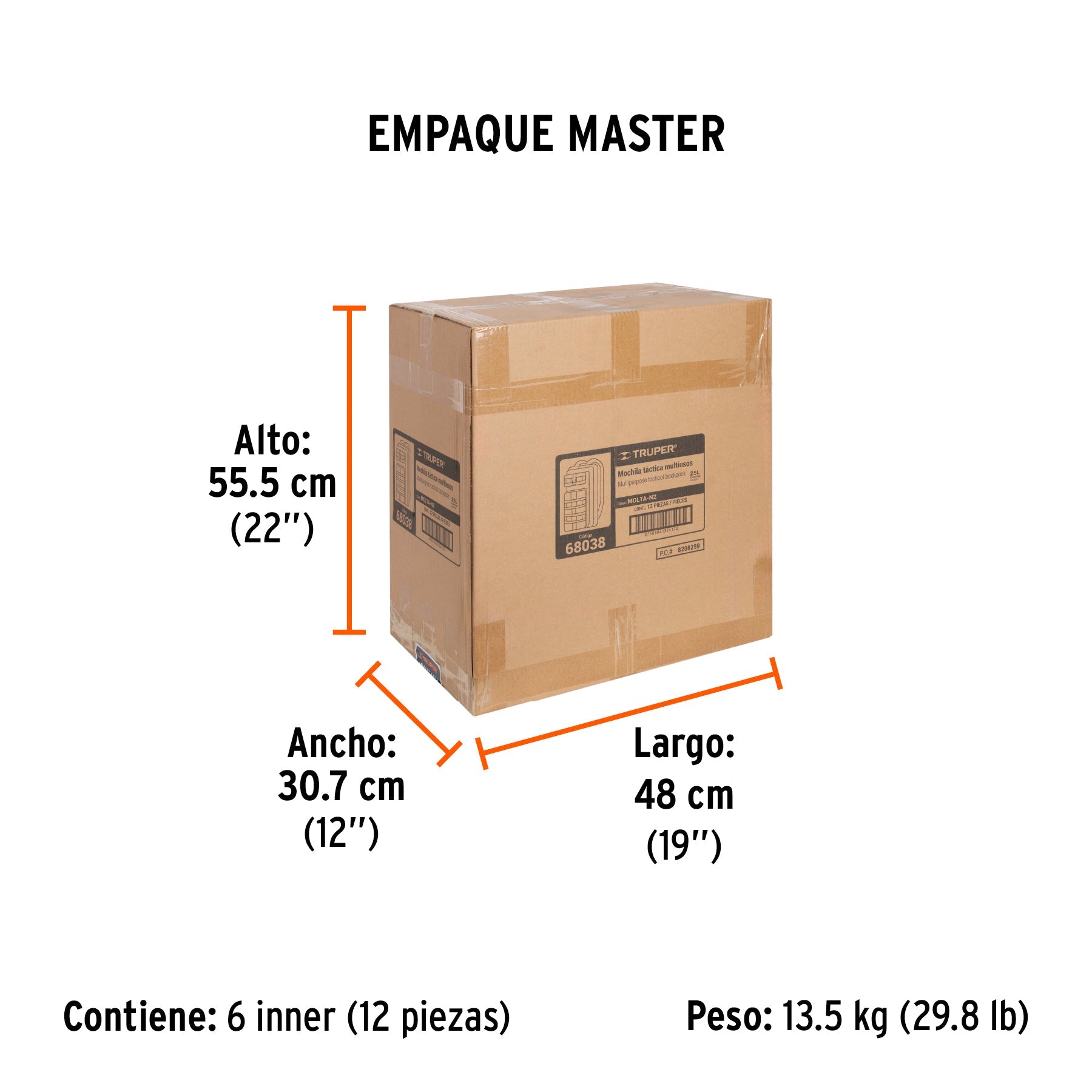Mochila táctica negra, TRUPER - Empaque