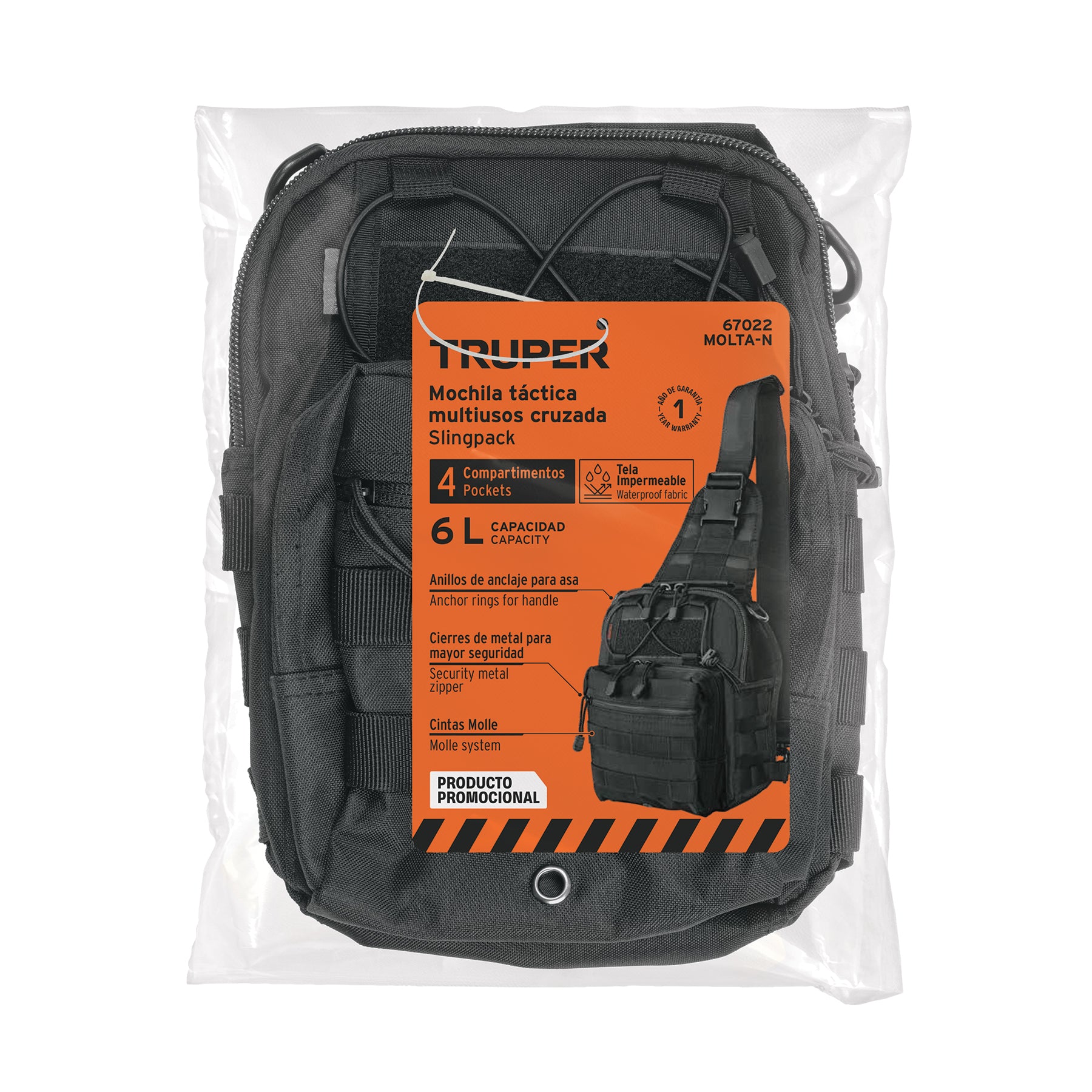 Mochila táctica multiusos negra, TRUPER