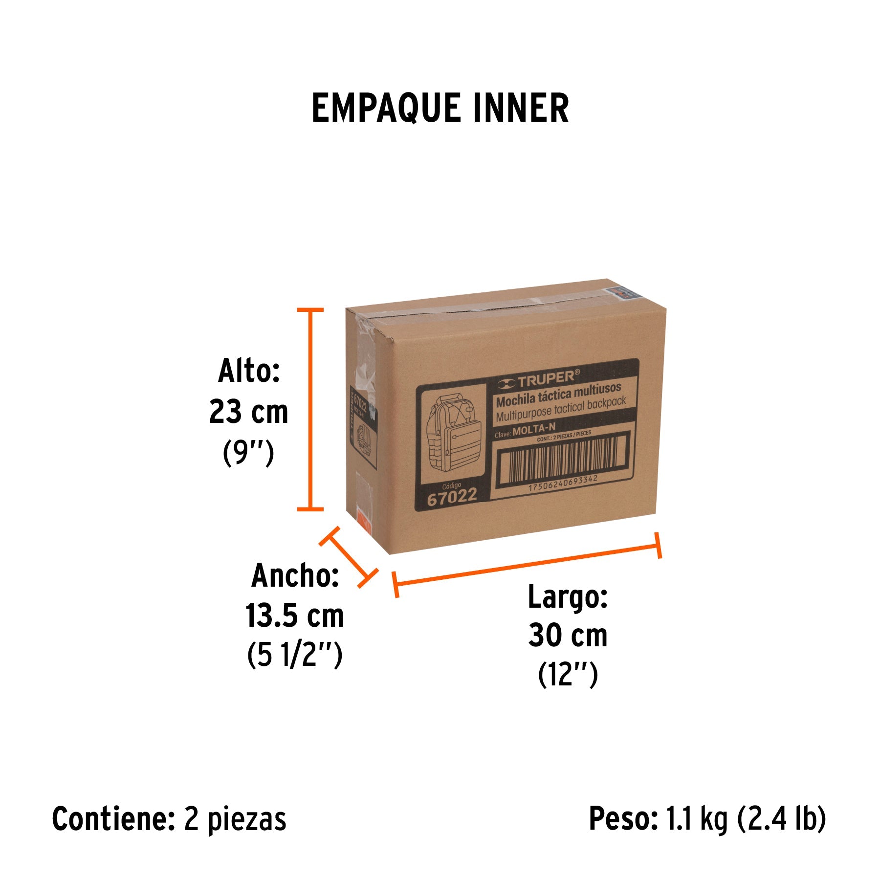 Mochila táctica multiusos negra, TRUPER - Empaque