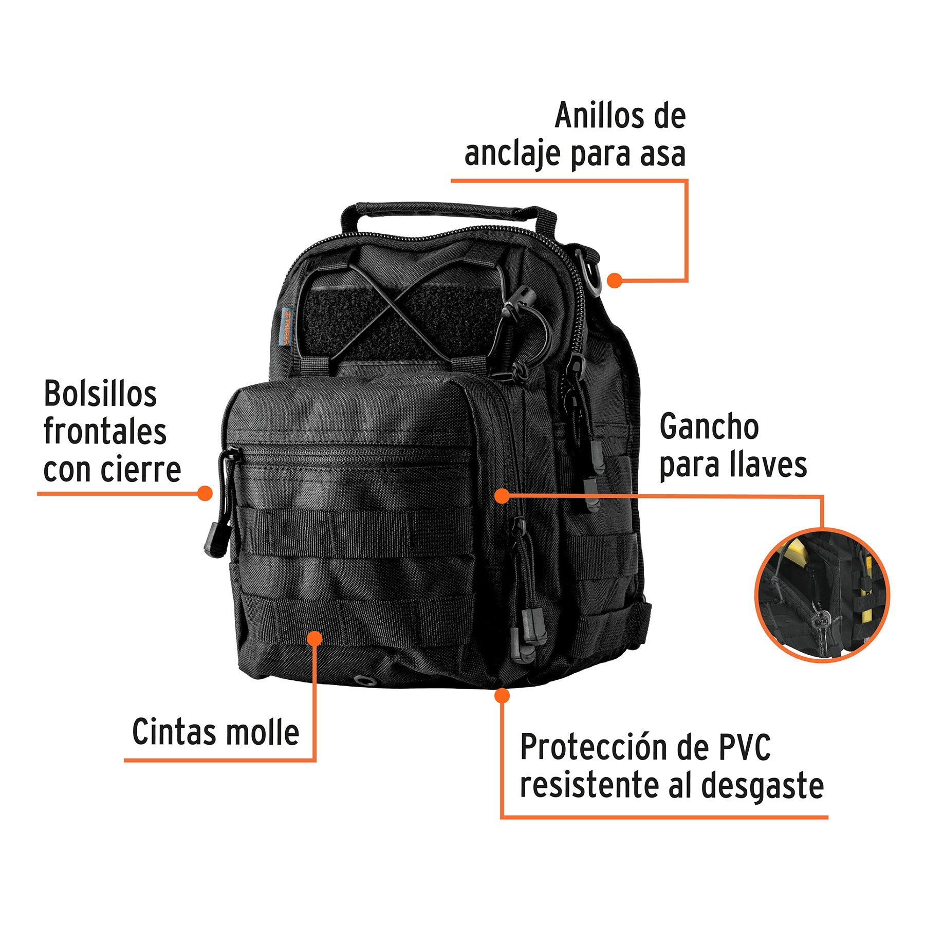 Mochila táctica multiusos negra, TRUPER