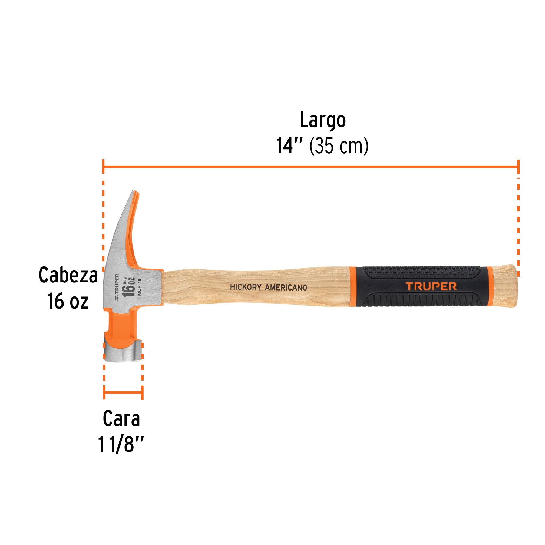 Martillo pulido 16 oz uña recta, mango hickory, TRUPER Grip