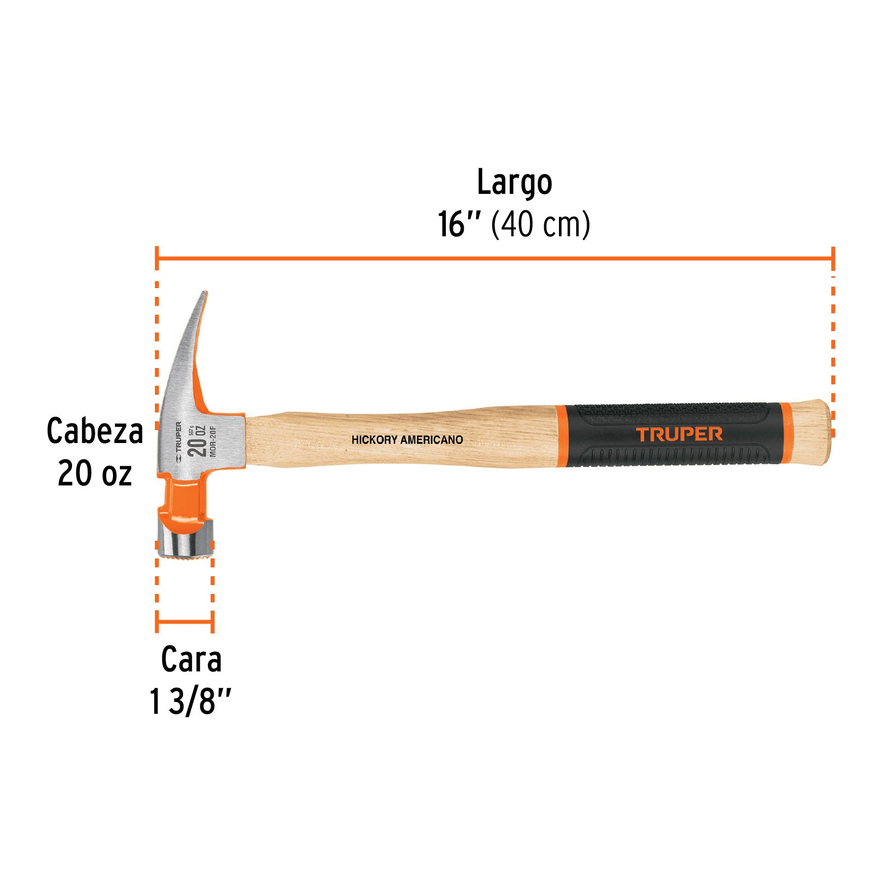 Martillo pulido 20 oz uña recta, boca fresada, TRUPER Grip