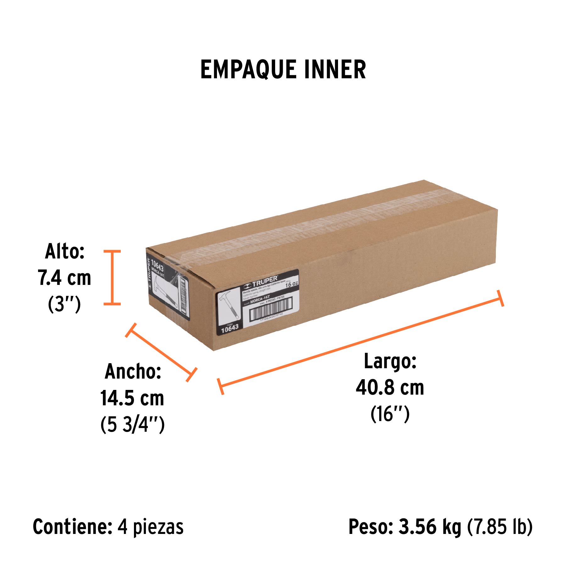 Martillo tubular 16 oz uña California Ripper, cara fresada - Empaque