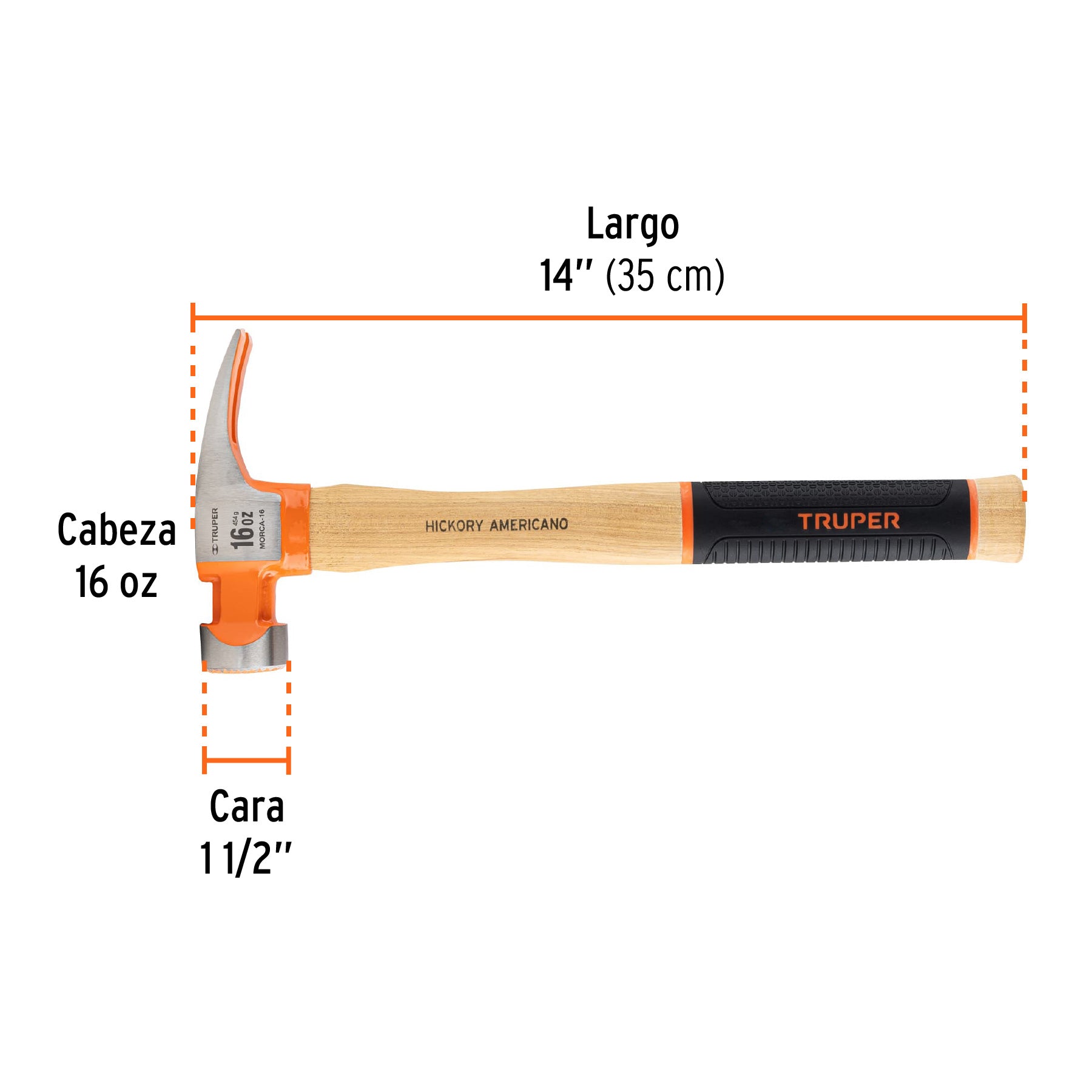 Martillo 16 oz uña recta tipo California Ripper, TRUPER Grip