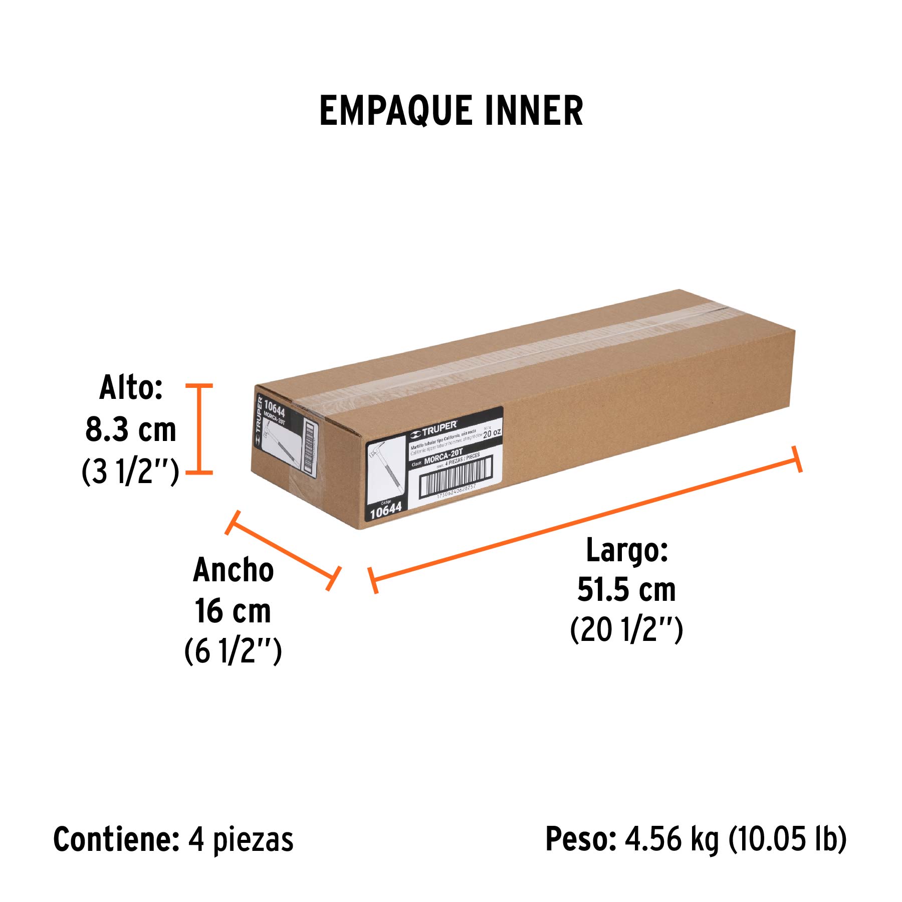 Martillo tubular 20 oz uña California Ripper, cara fresada - Empaque