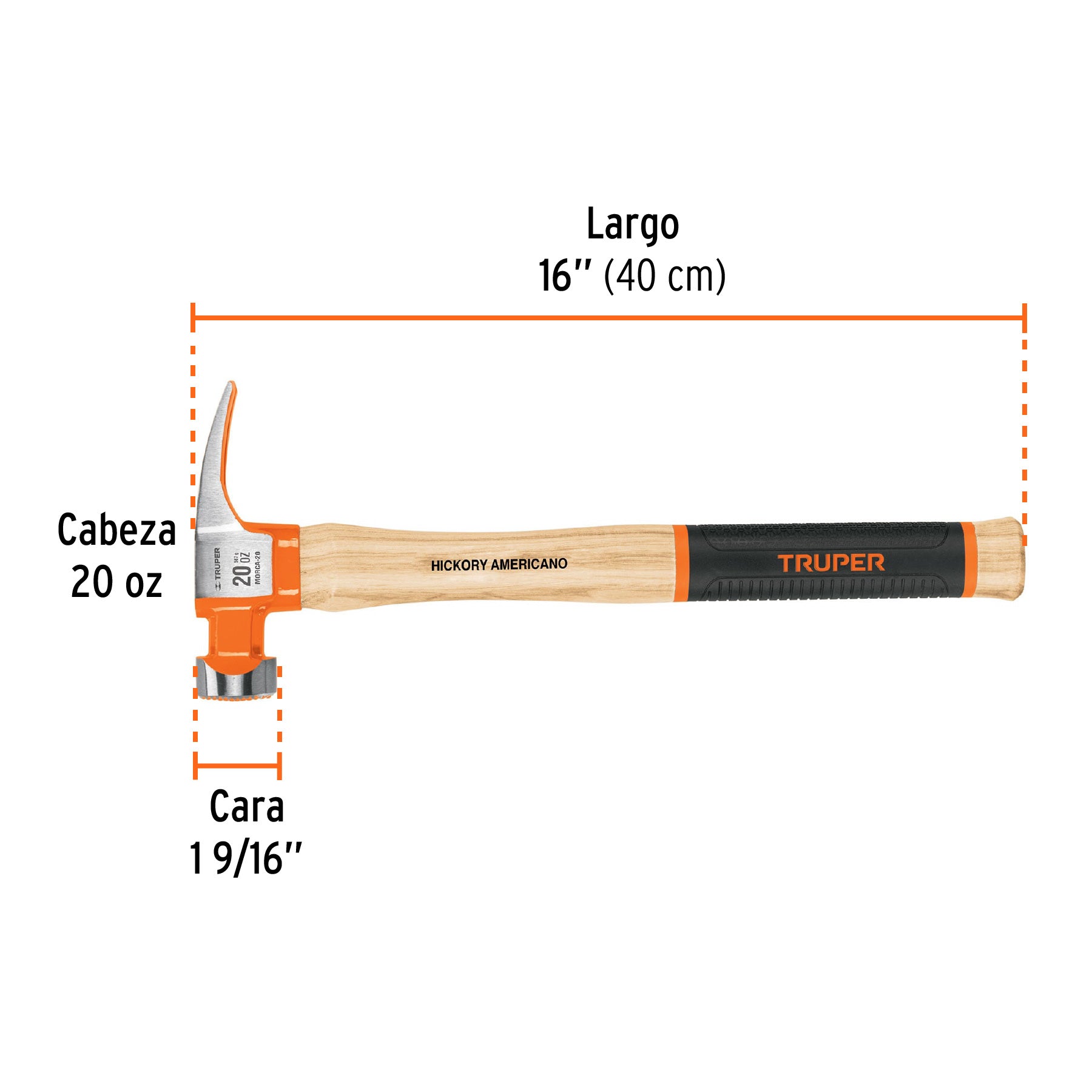 Martillo 20 oz uña recta tipo California Ripper, TRUPER Grip