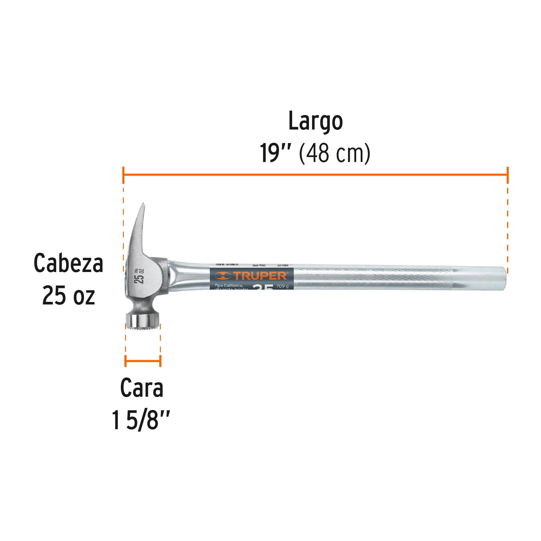 Martillo tubular 25 oz uña California Ripper, cara fresada