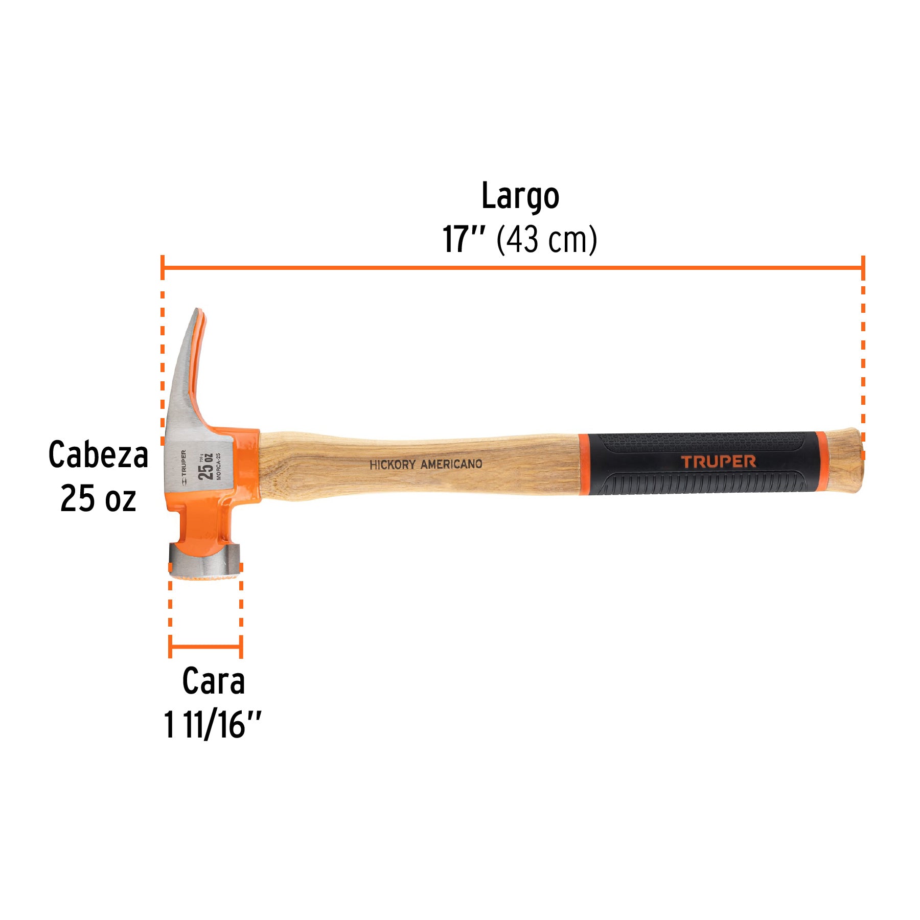 Martillo 25 oz uña recta tipo California Ripper, TRUPER Grip