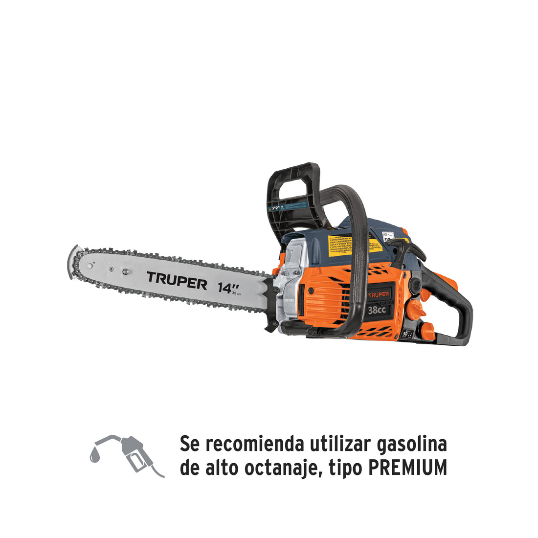 Motosierra 38 cc a gasolina con barra de 14", TRUPER