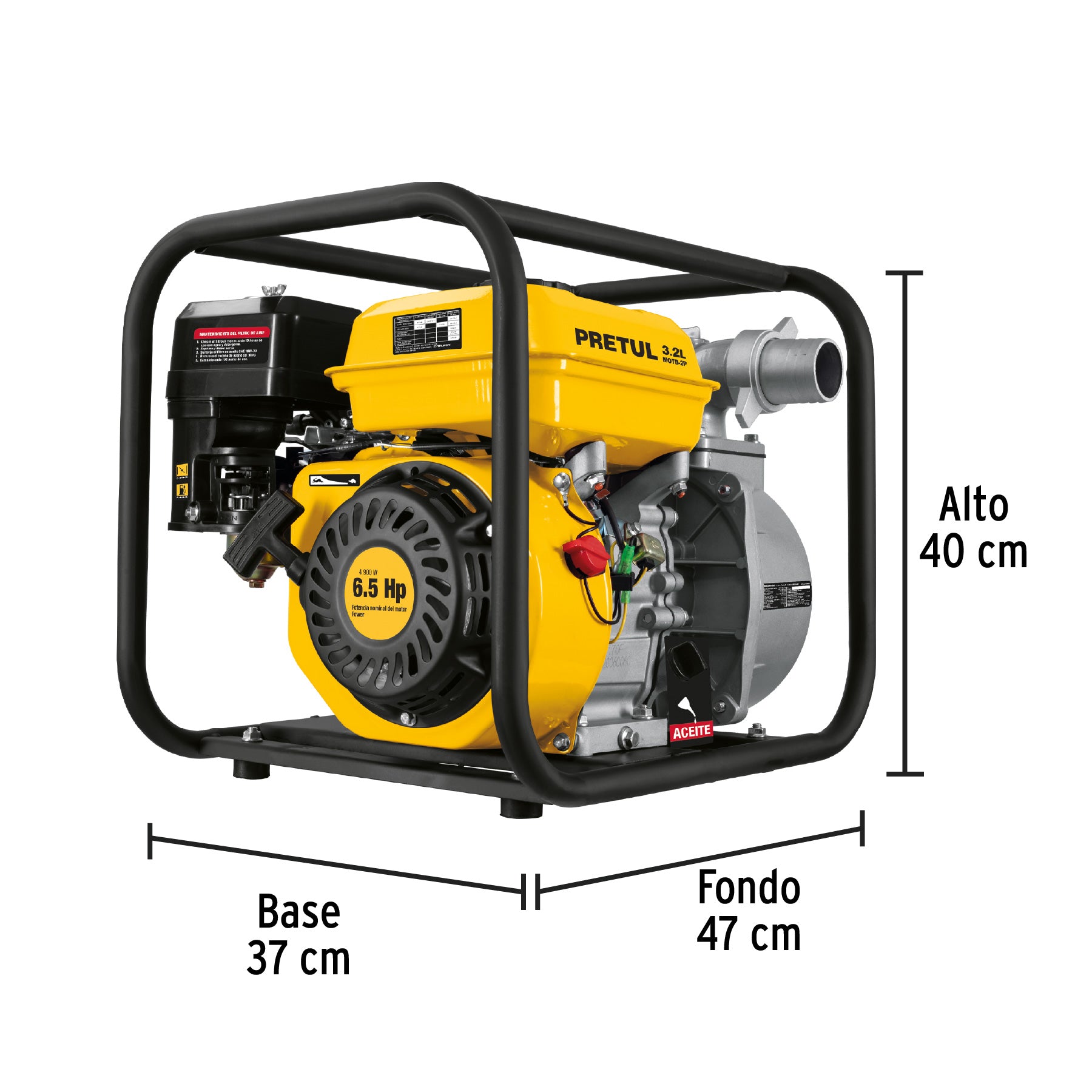 Motobomba autocebante 2"x2", gas. 6-1/2HP, agrícola, PRETUL