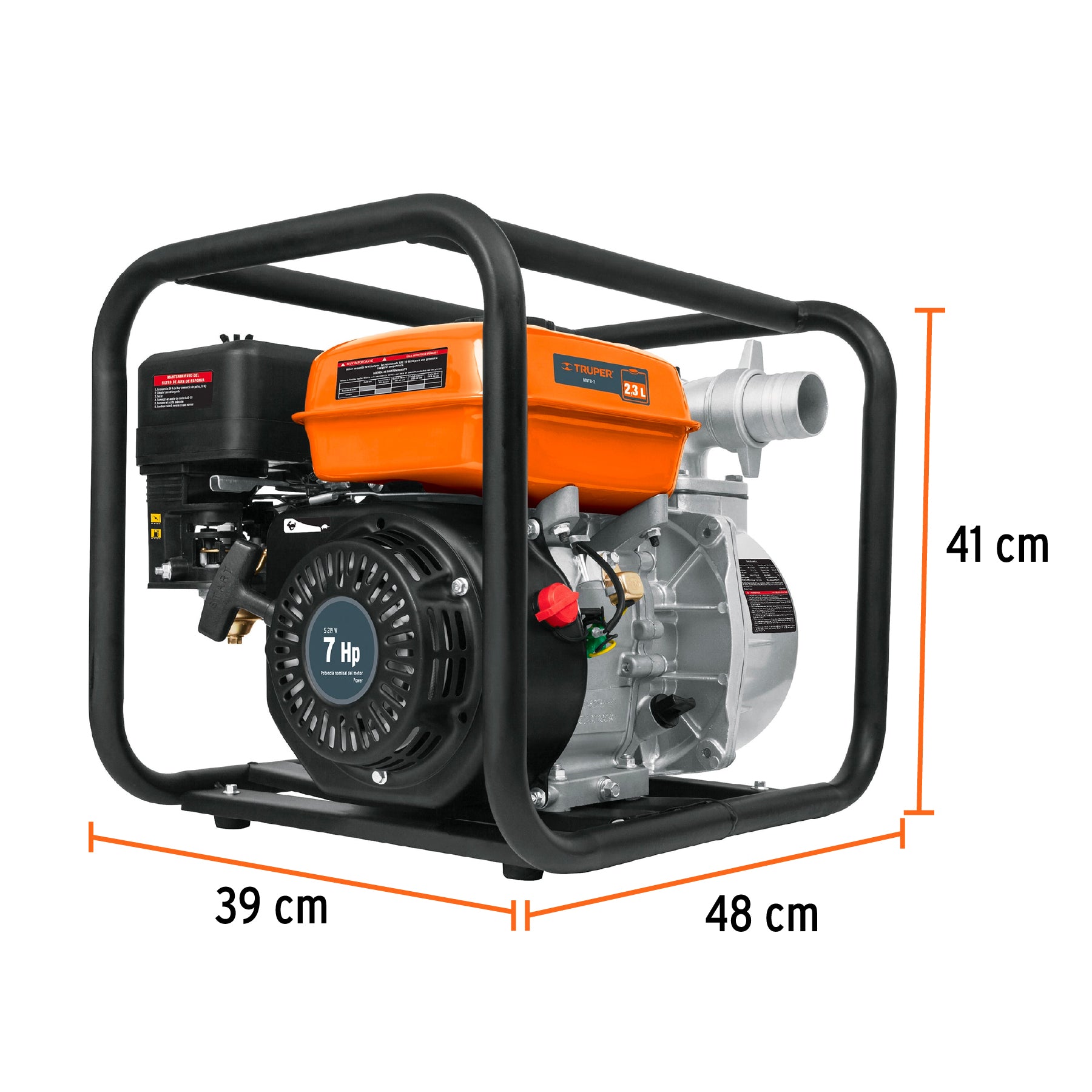 Motobomba autocebante 2"x2", gasolina 7HP, agrícola, TRUPER
