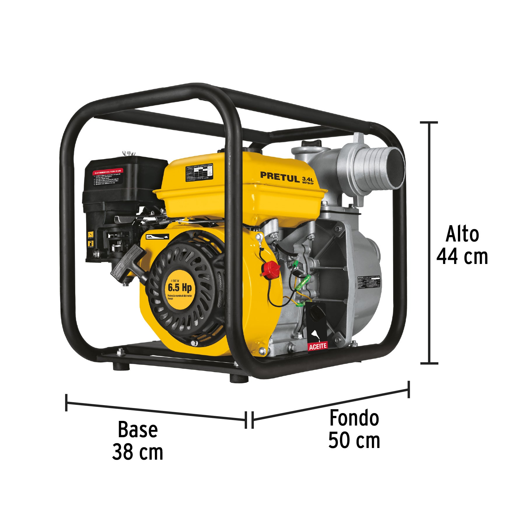 Motobomba autocebante 3"x3", gas. 6-1/2HP, agrícola, PRETUL