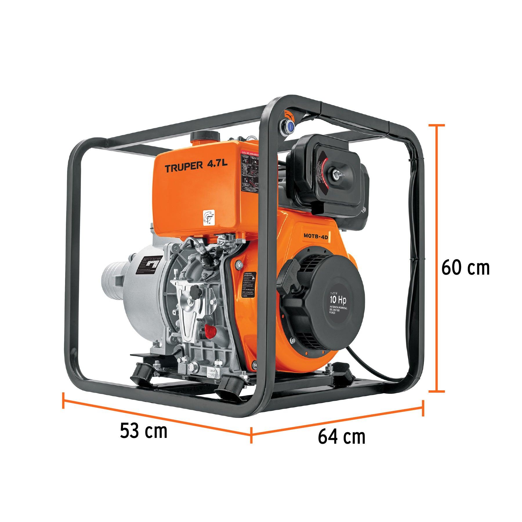 Motobomba autocebante 4"x4", diesel 10HP, agrícola, TRUPER