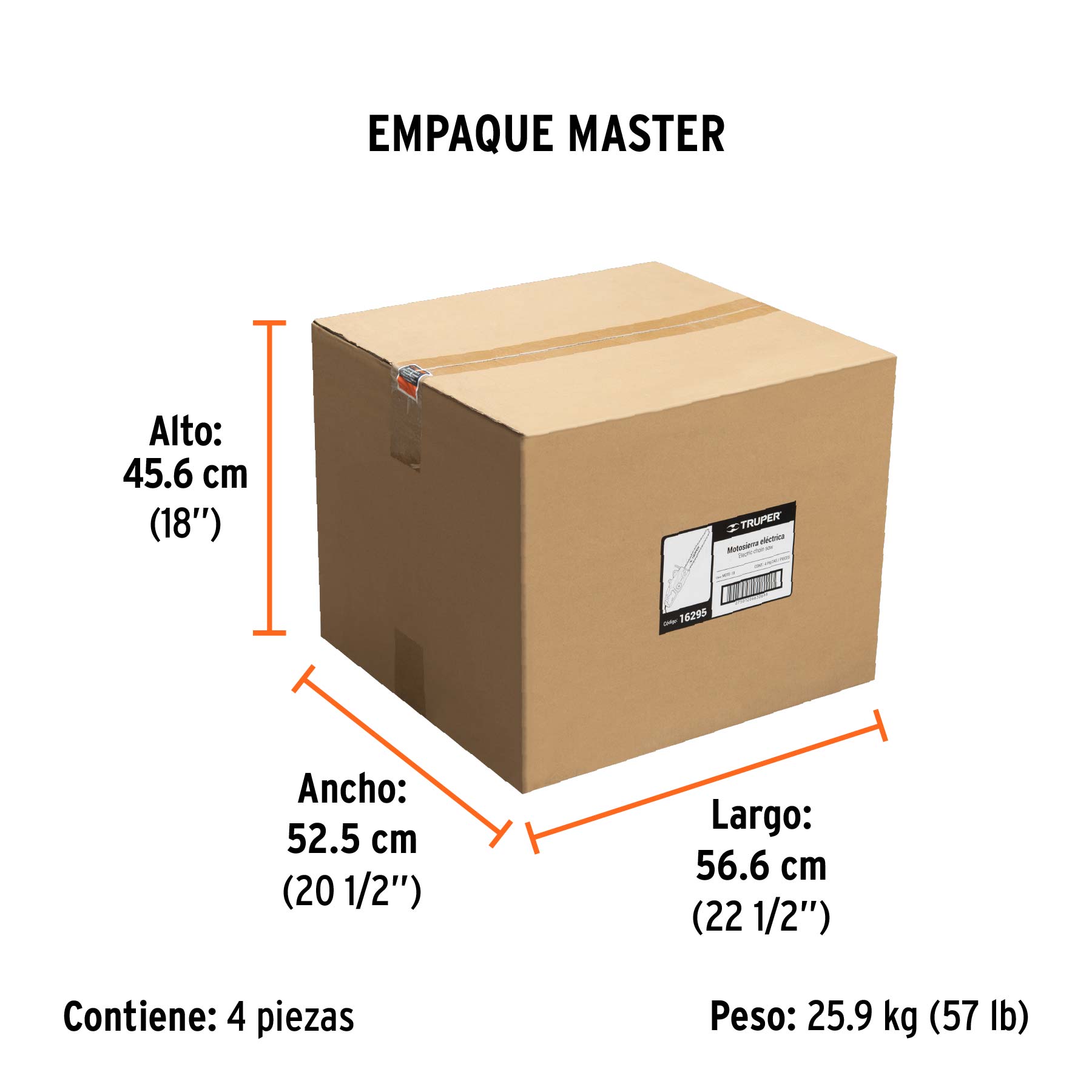 Motosierra eléctrica 1600 W con barra de 18", TRUPER - Empaque