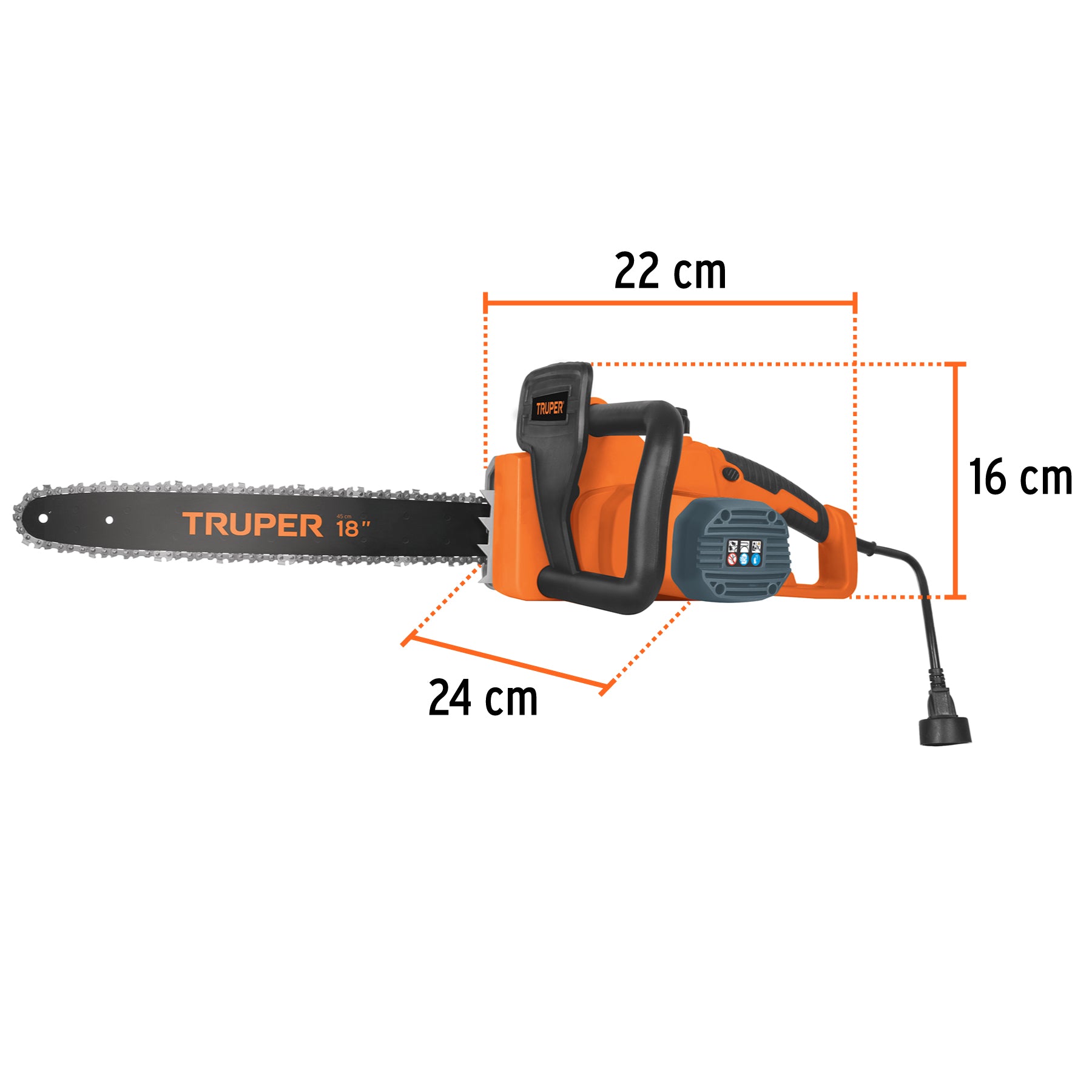 Motosierra eléctrica 1600 W con barra de 18", TRUPER
