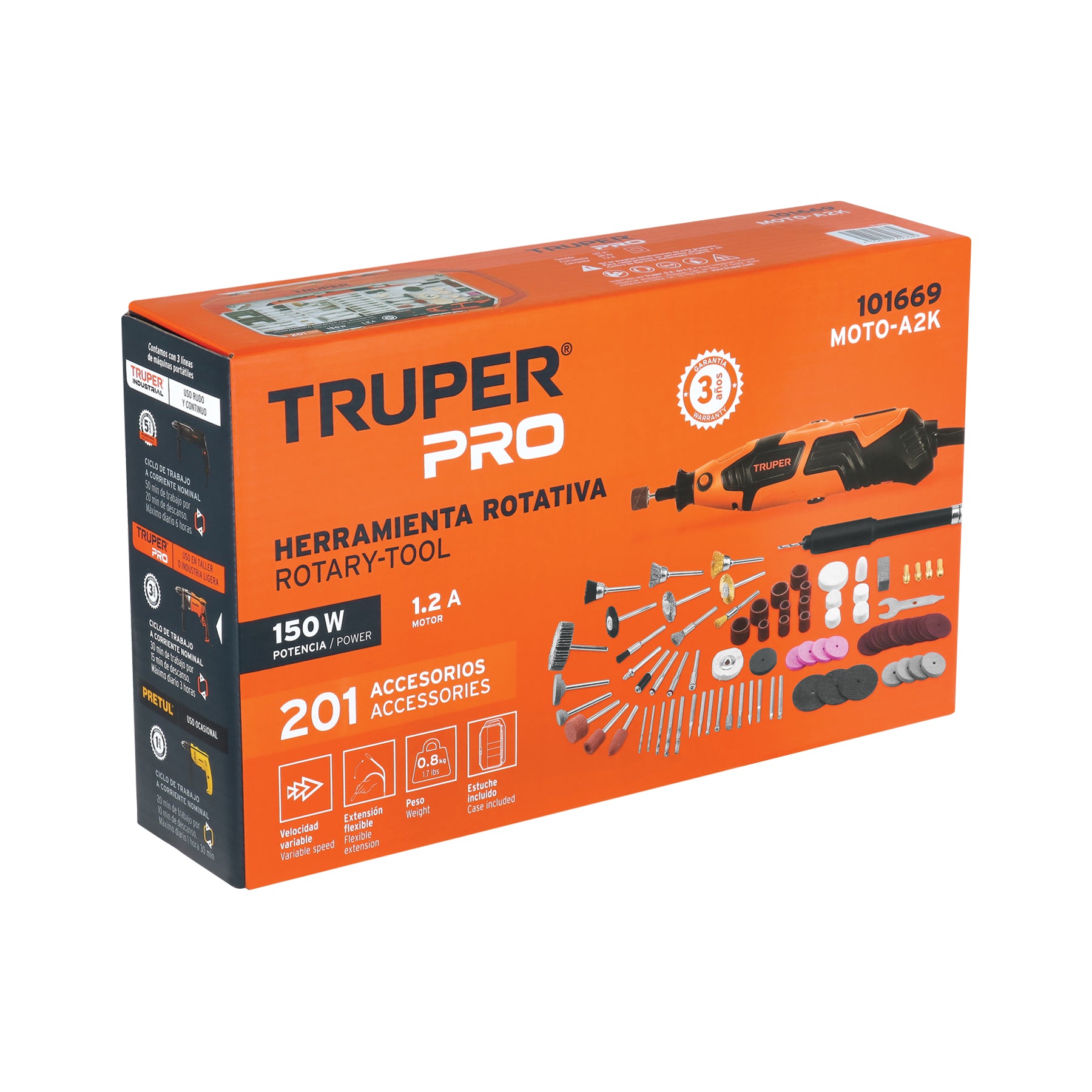 Herramienta rotativa 150W con 201 accesorios, TRUPER PRO