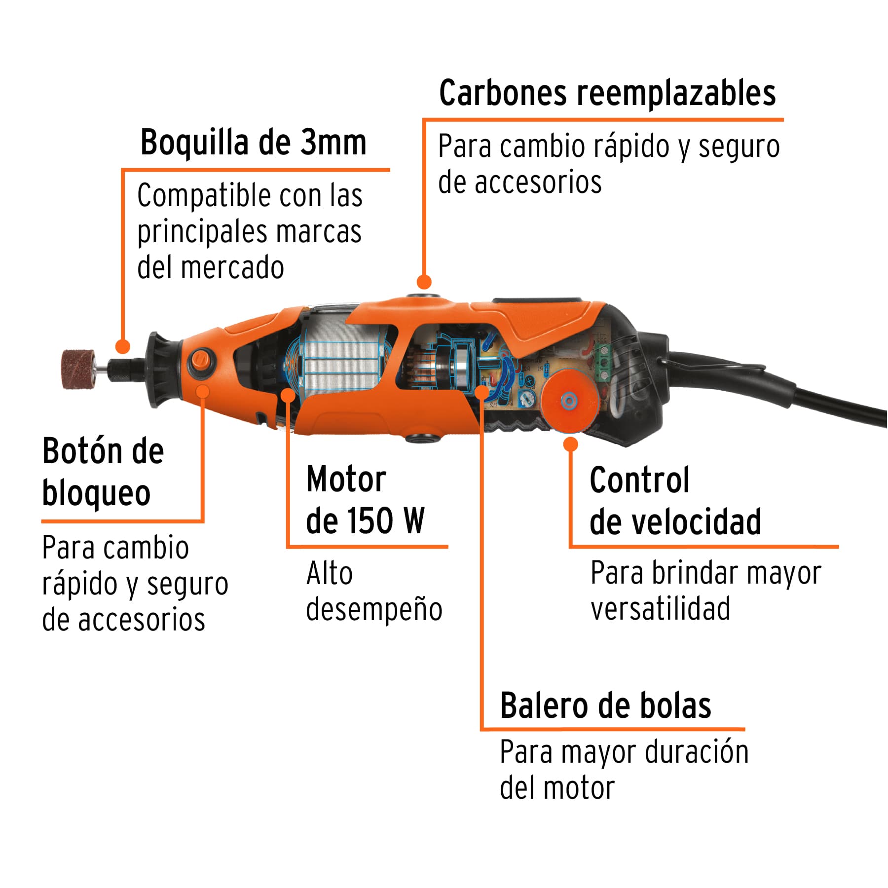 Herramienta rotativa 150W con 201 accesorios, TRUPER PRO