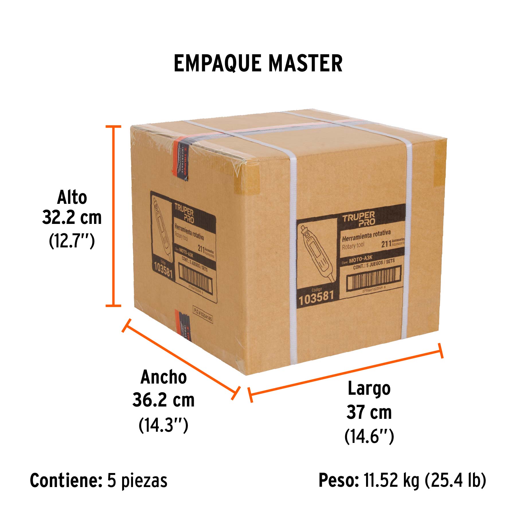 Herramienta rotativa 135W con 211 accesorios, TRUPER PRO - Empaque