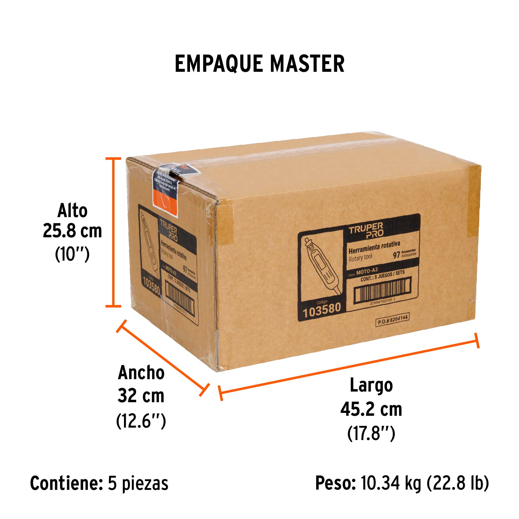 Herramienta rotativa 135W con 97 accesorios, TRUPER PRO - Empaque