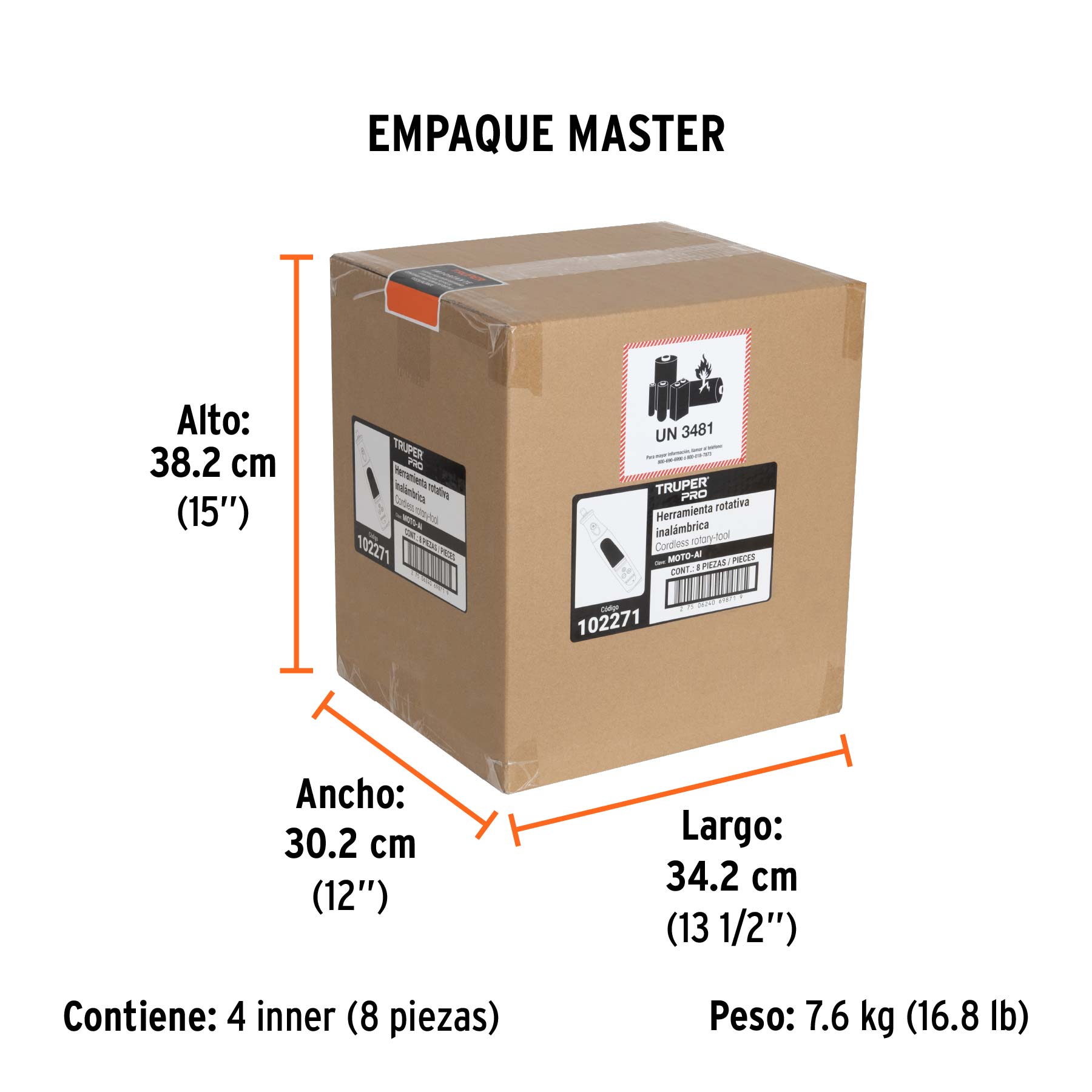 Herramienta rotativa inalámbrica 7.2V, TRUPER PRO - Empaque