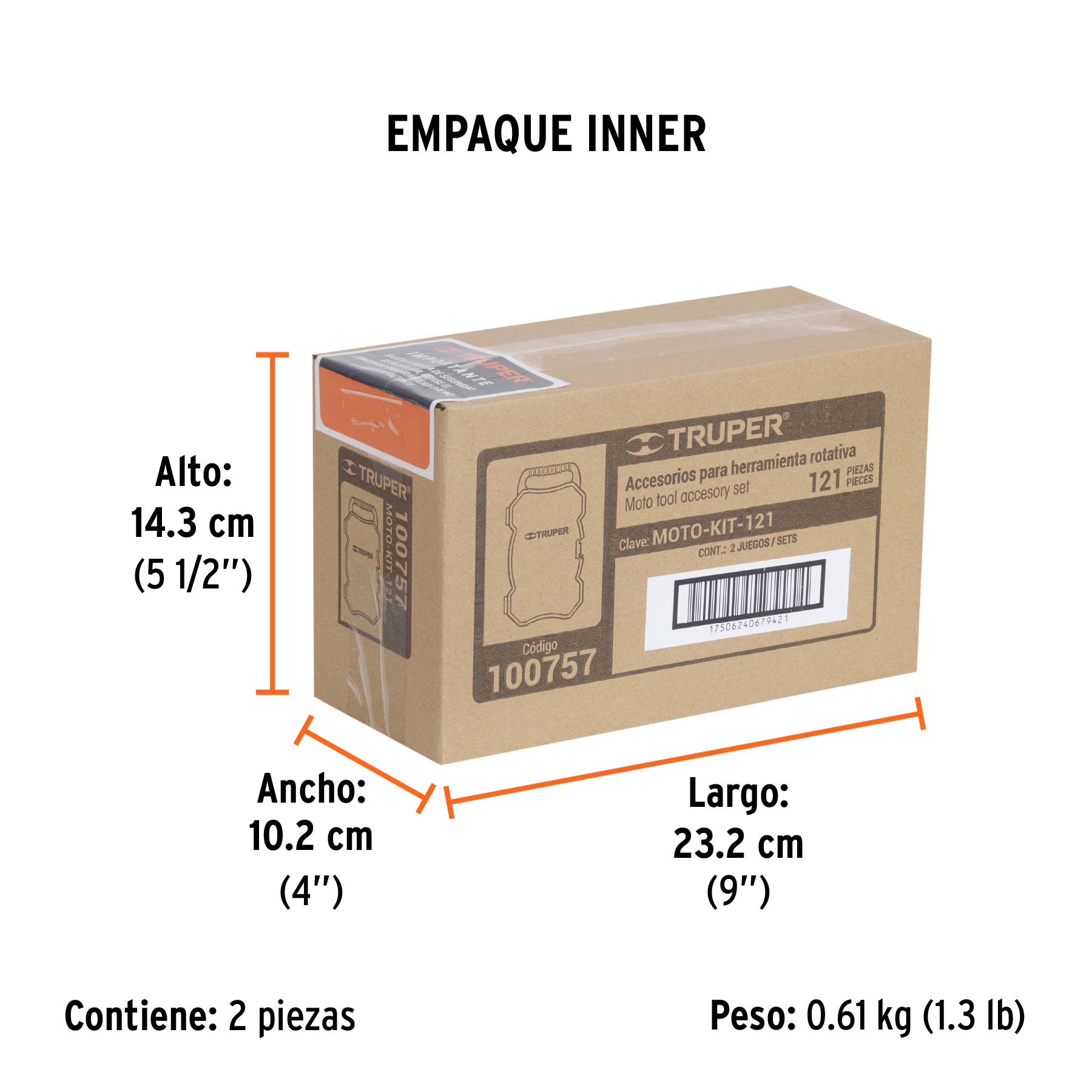 Kit accesorios para herramienta rotativa, 121 piezas, TRUPER - Empaque