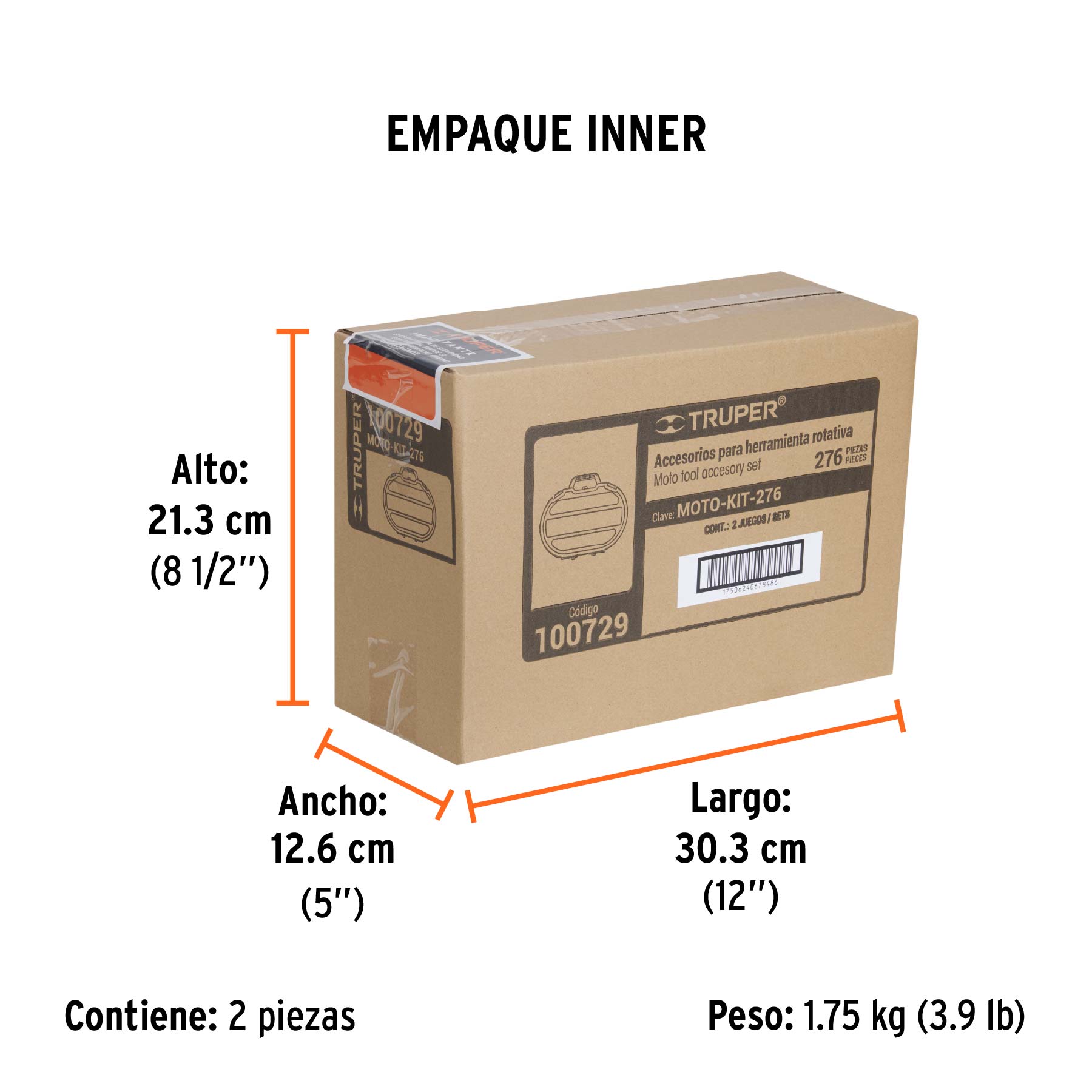 Kit accesorios para herramienta rotativa, 276 piezas, TRUPER - Empaque