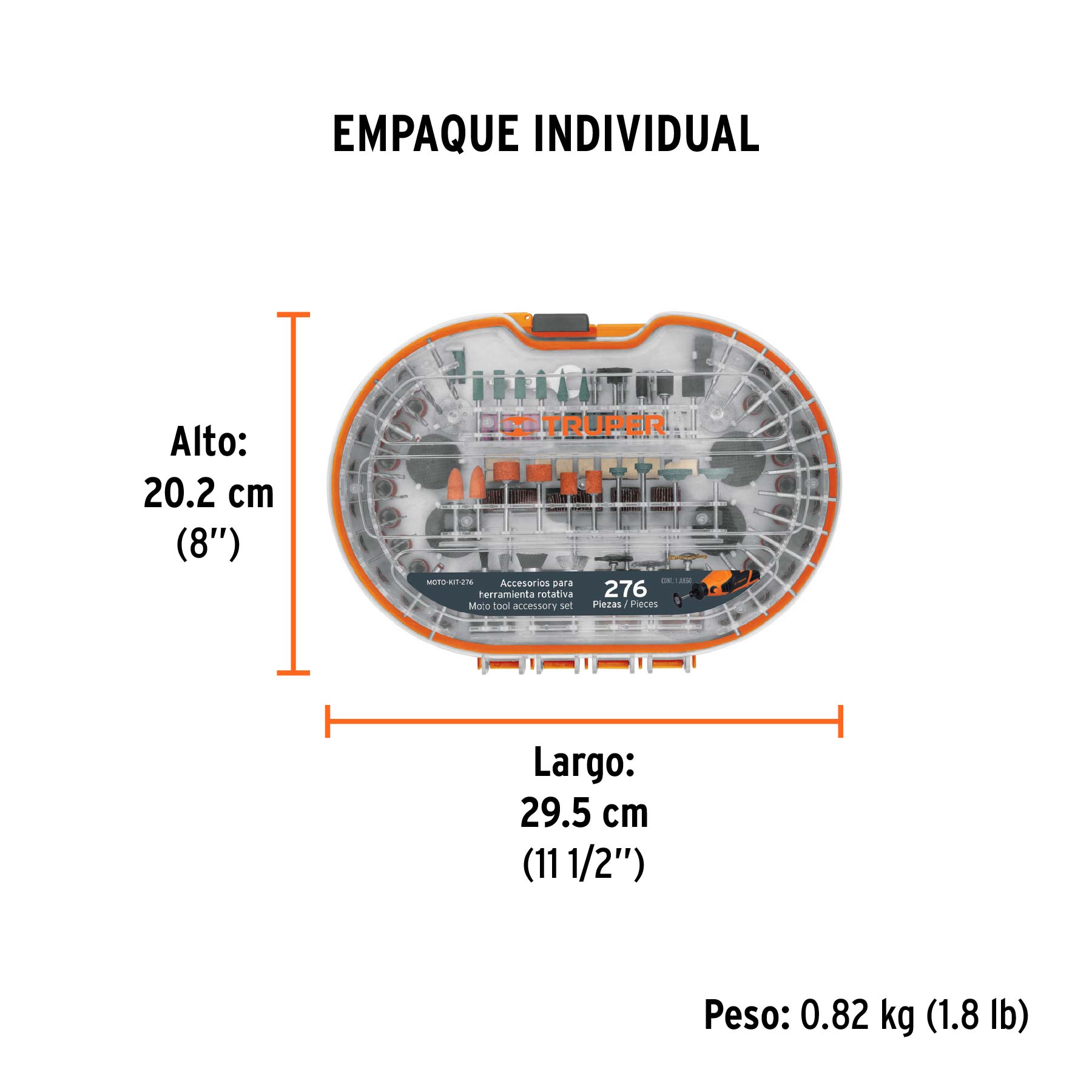 Kit accesorios para herramienta rotativa, 276 piezas, TRUPER - Empaque