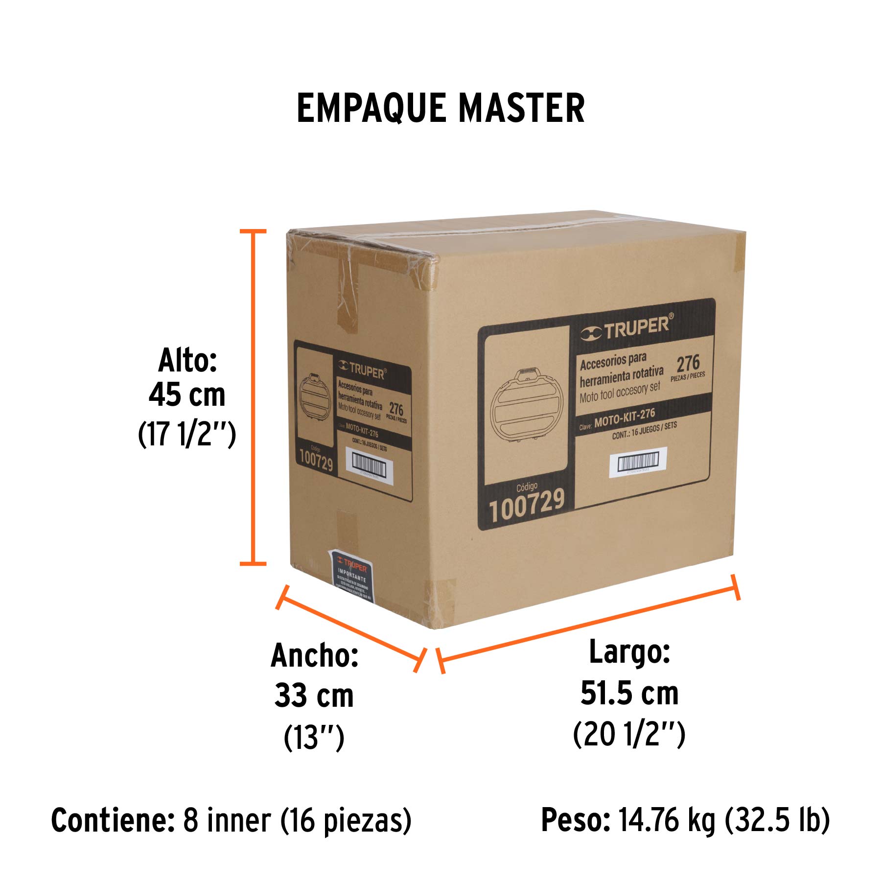 Kit accesorios para herramienta rotativa, 276 piezas, TRUPER - Empaque